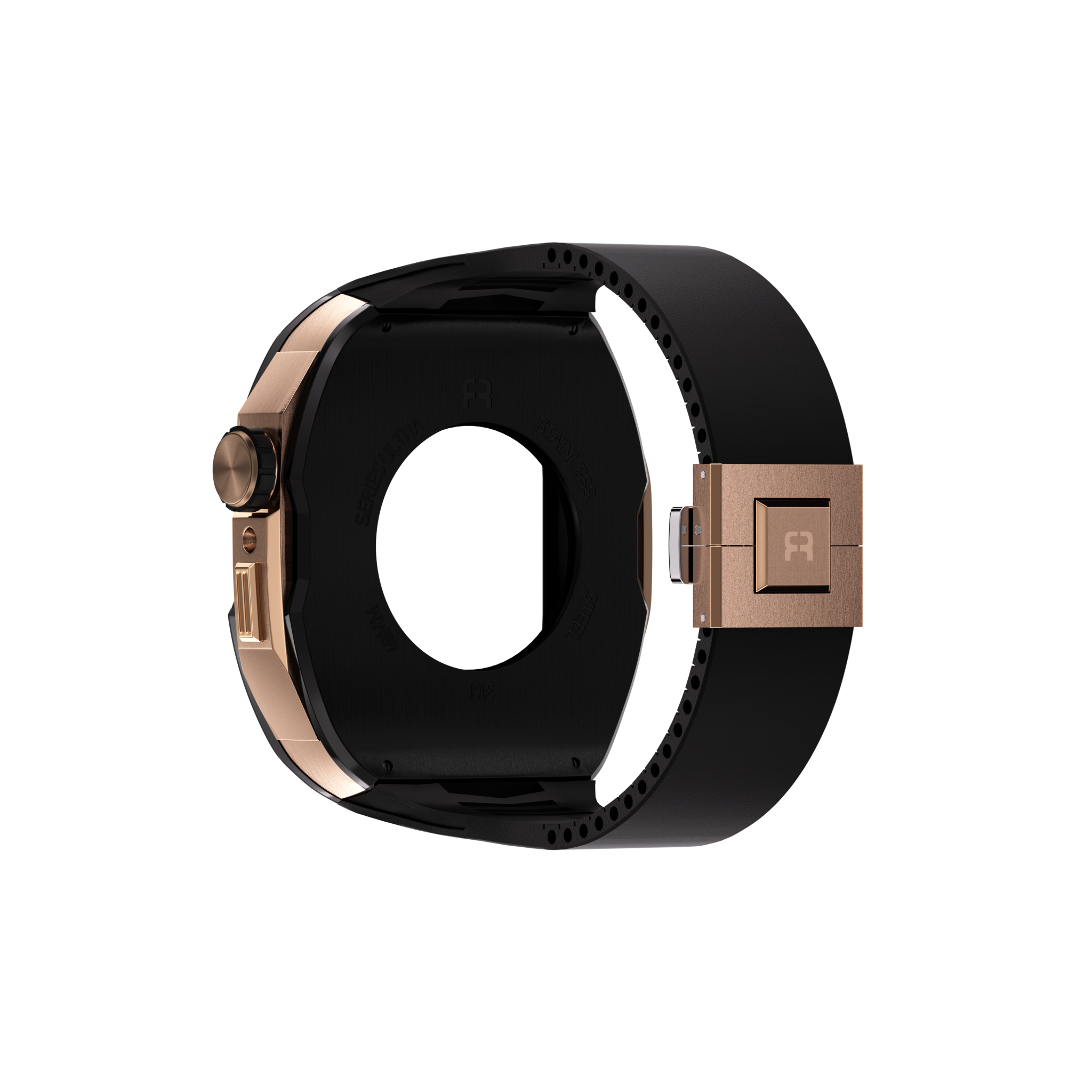 Reqior Apple Watch 45mm Case with Rubber Strap (Black/Rose Gold)