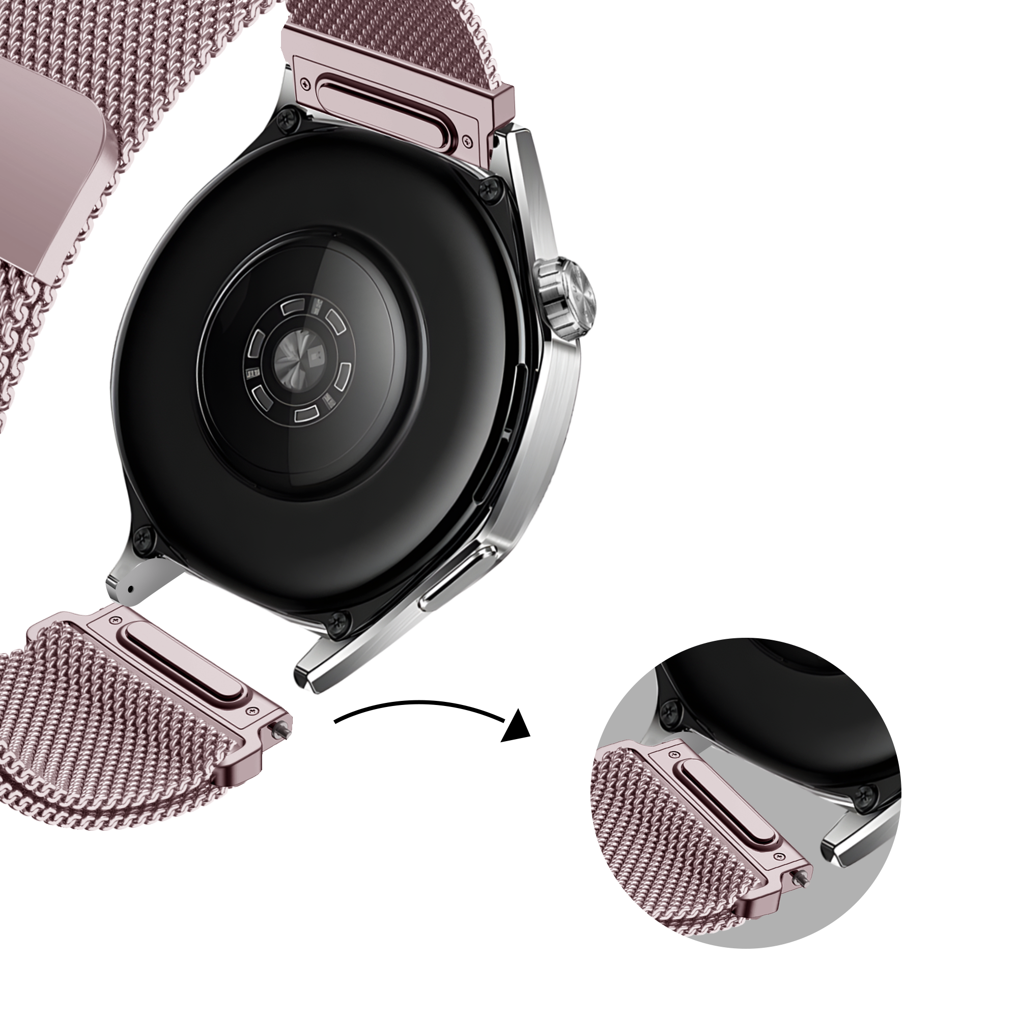 Bandz Coros Apex 42mm Milanese Strap 'Easy fit' (Pink)