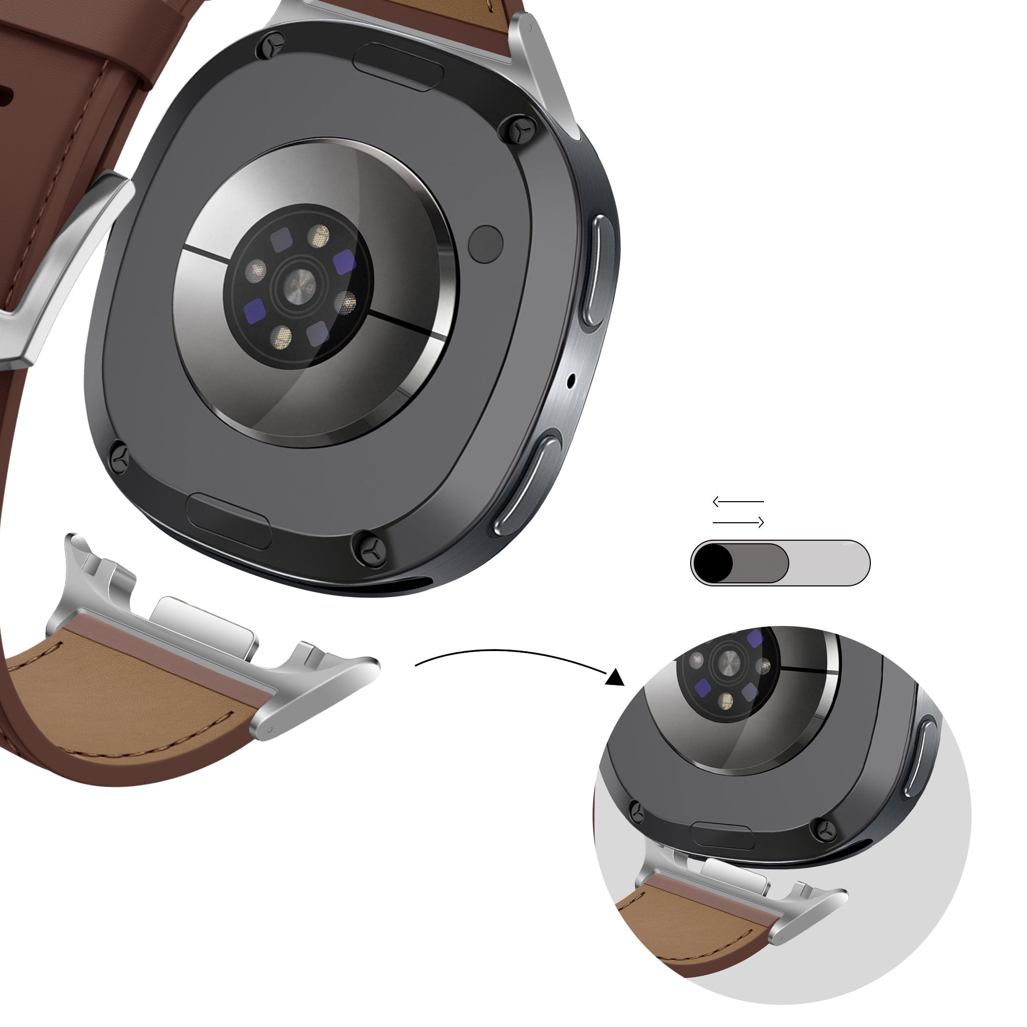 Bandz Samsung Galaxy Watch 9 - 44mm Leather Strap 'Classic' (Brown)