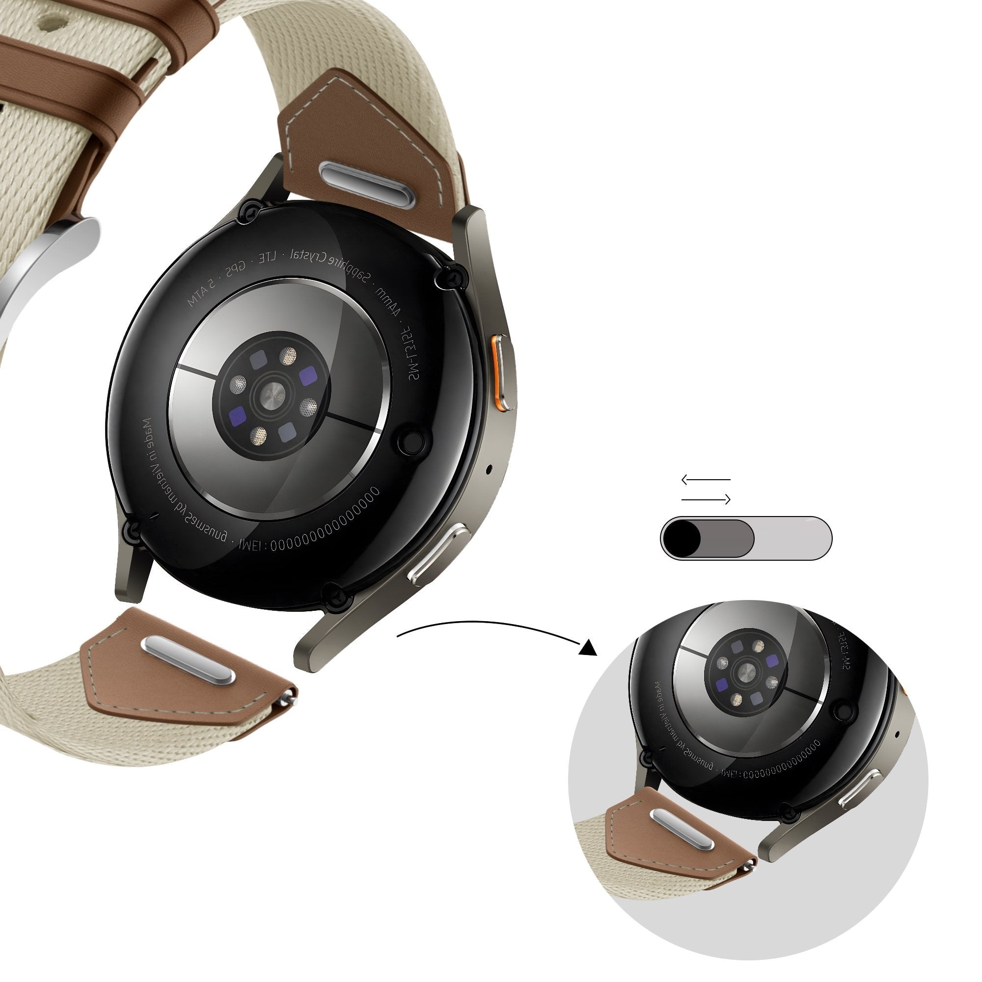 Bandz Huawei Watch GT 6 - 41mm Leather Hybrid Strap 'Easy fit' (Beige/Brown)