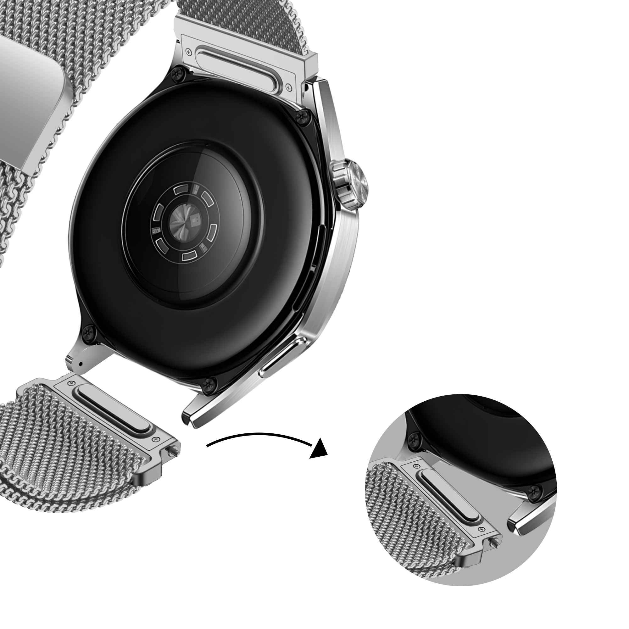 Bandz Amazfit Active Milanese Strap 'Easy fit' (Silver)