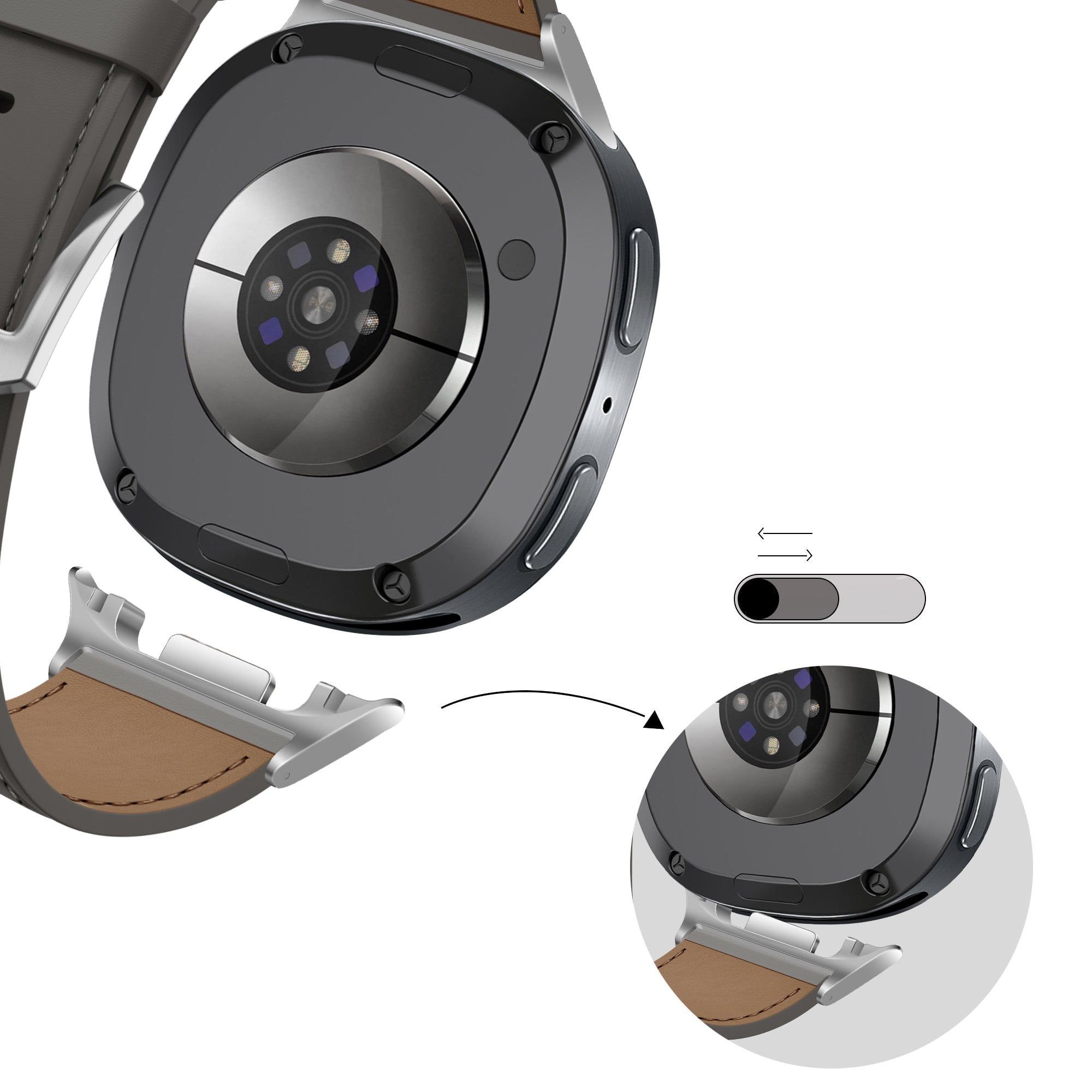 Bandz Samsung Galaxy Watch 9 - 44mm Leather Strap 'Classic' (Dark Grey)