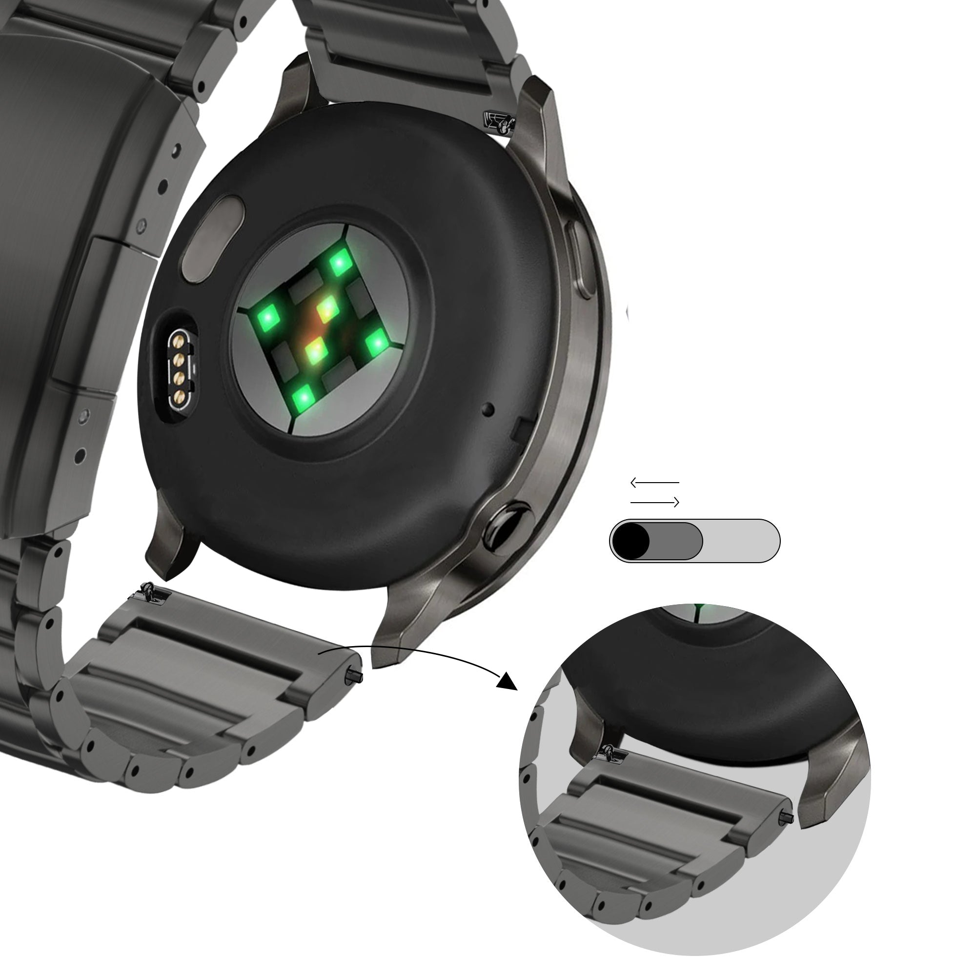 Bandz Garmin Vivomove Style Titanium Link Strap (Black)