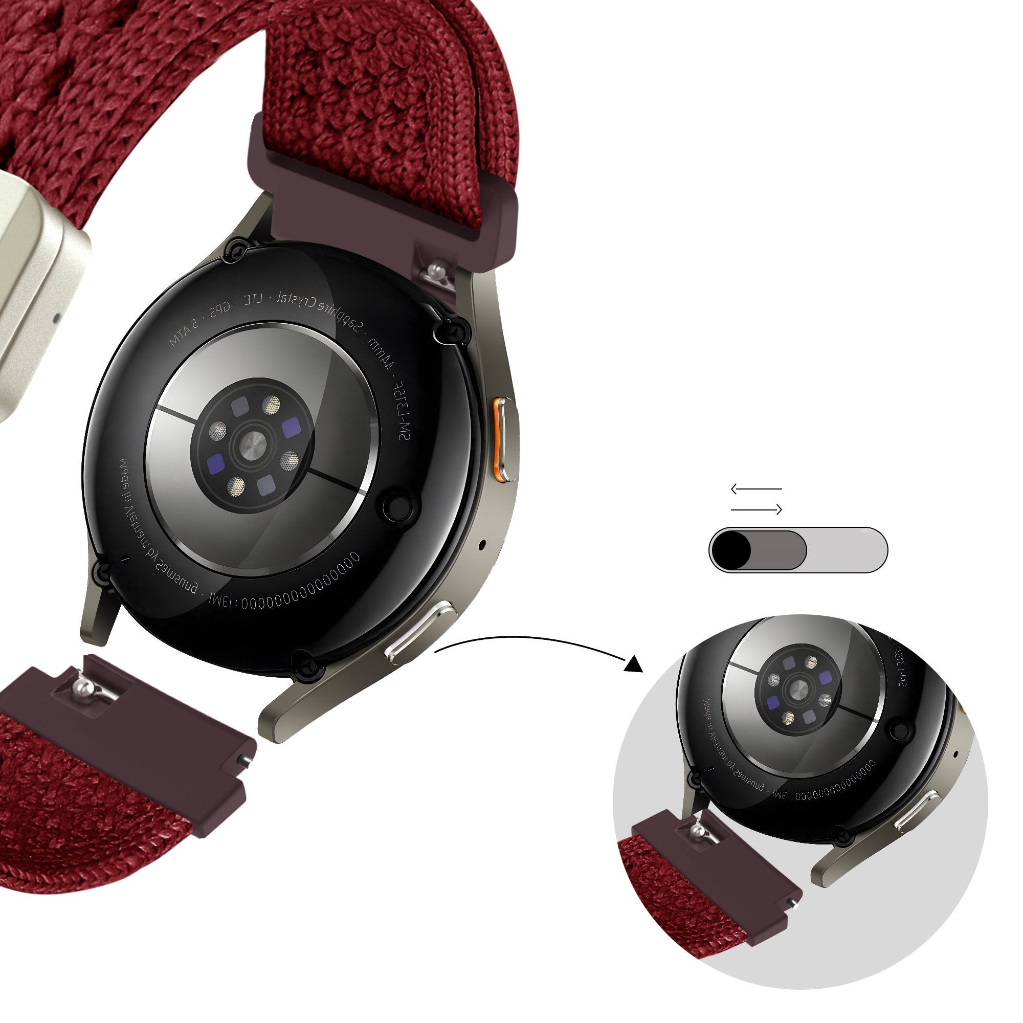 Bandz Samsung Galaxy Watch 5 - 44mm Vintage Nylon Strap (Wine Red)