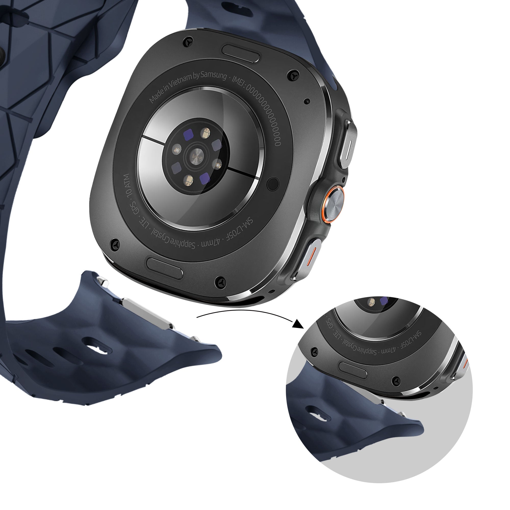 Bandz Samsung Galaxy Watch Ultra Silicone Strap 'Hexagons' (Dark Blue)