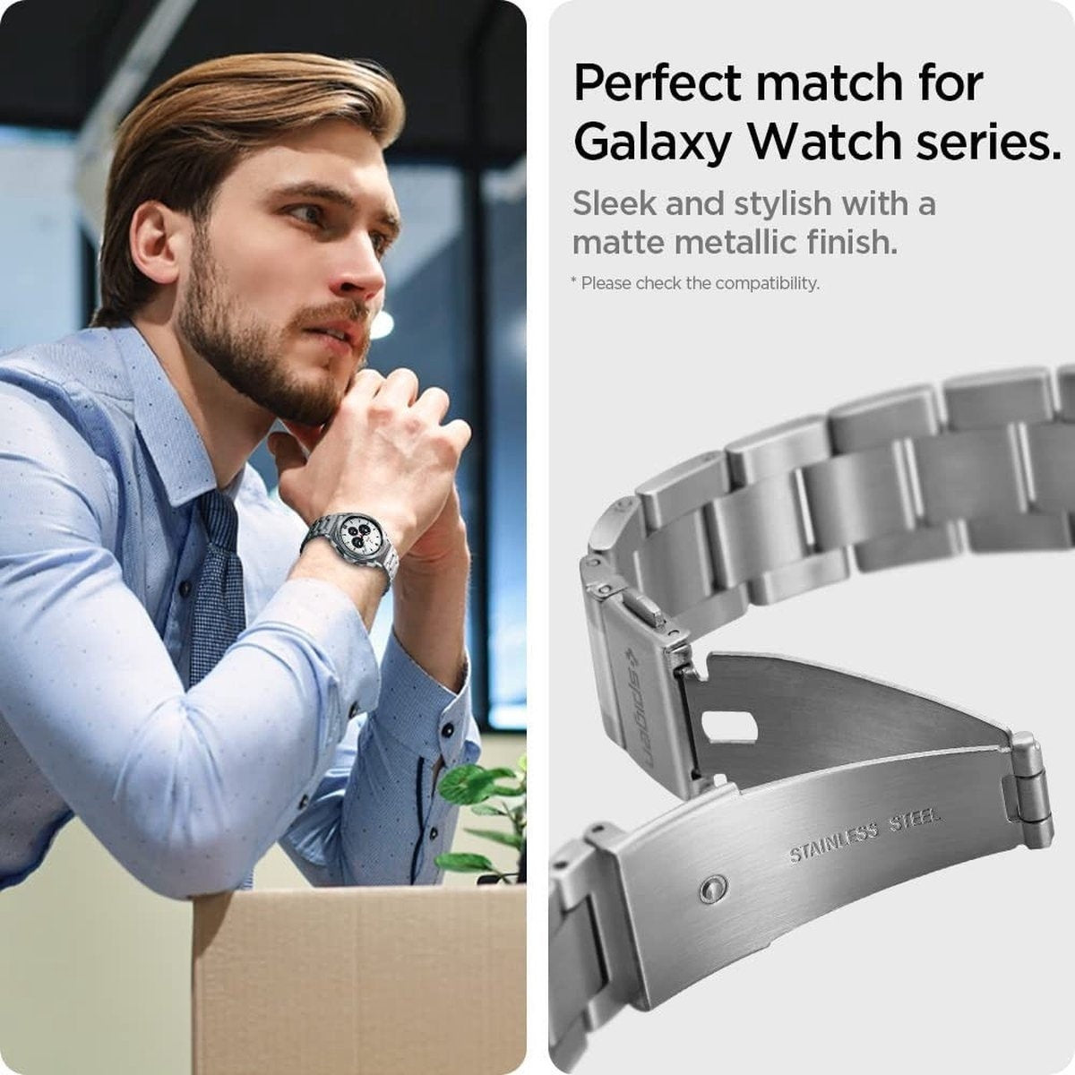 Spigen Samsung Galaxy Watch 4 44mm Steel Strap (Silver)