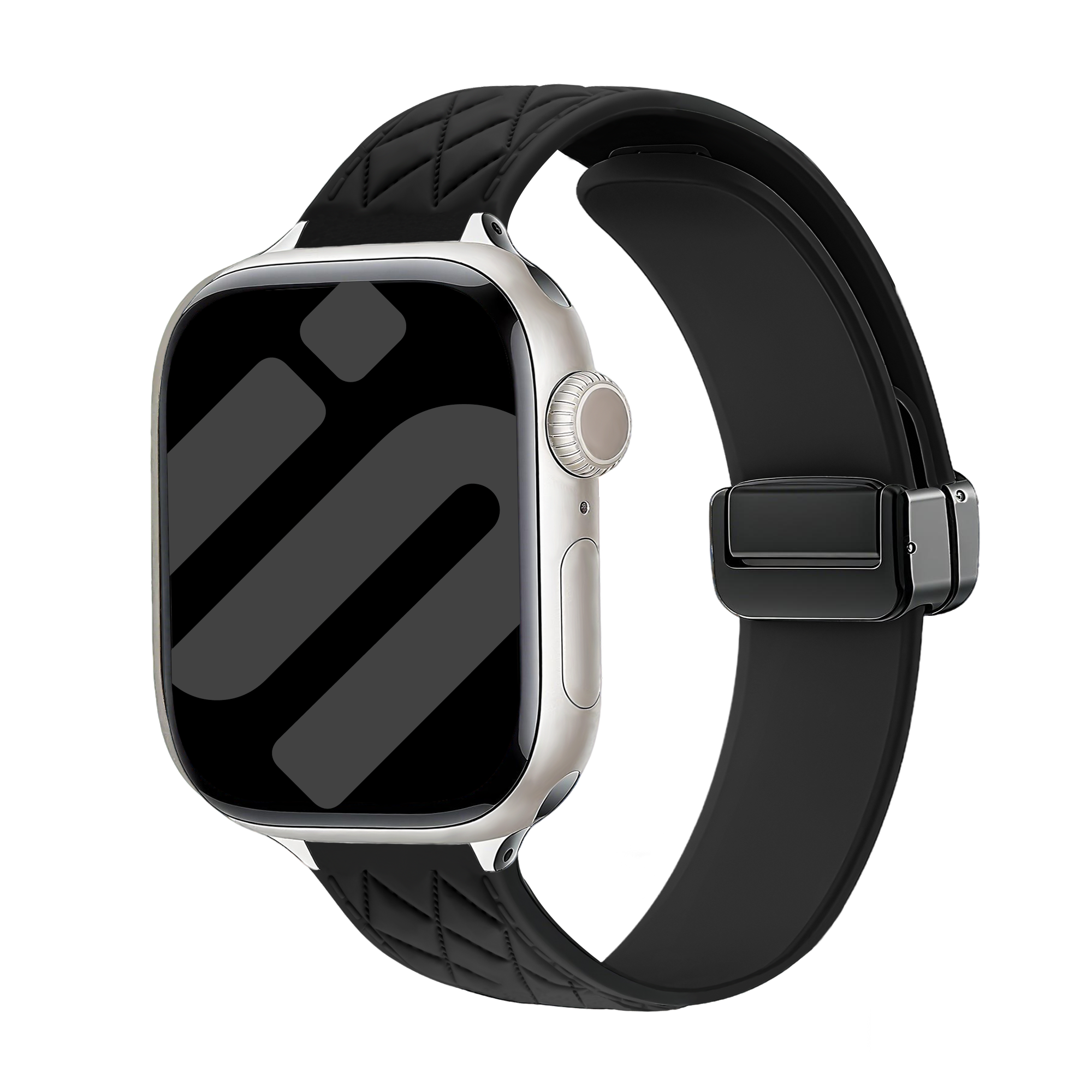 Apple Watch D-Buckle Silicone Diamond Strap (Black)