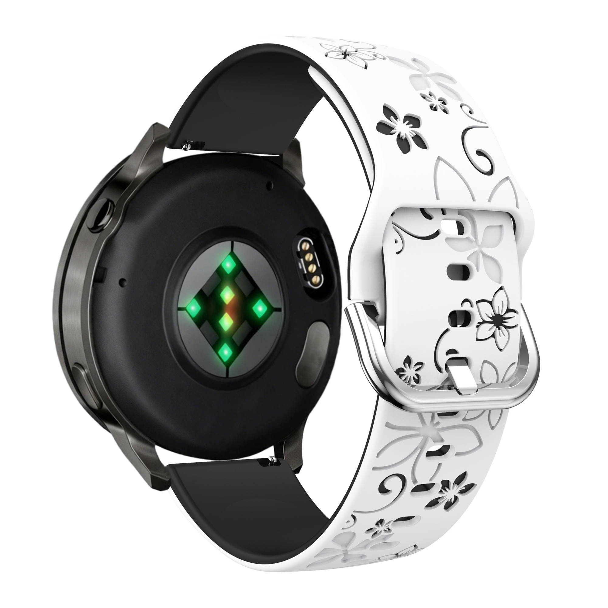 Bandz Garmin Venu 2 Plus Silicone Strap 'Flowers' (White/Black)