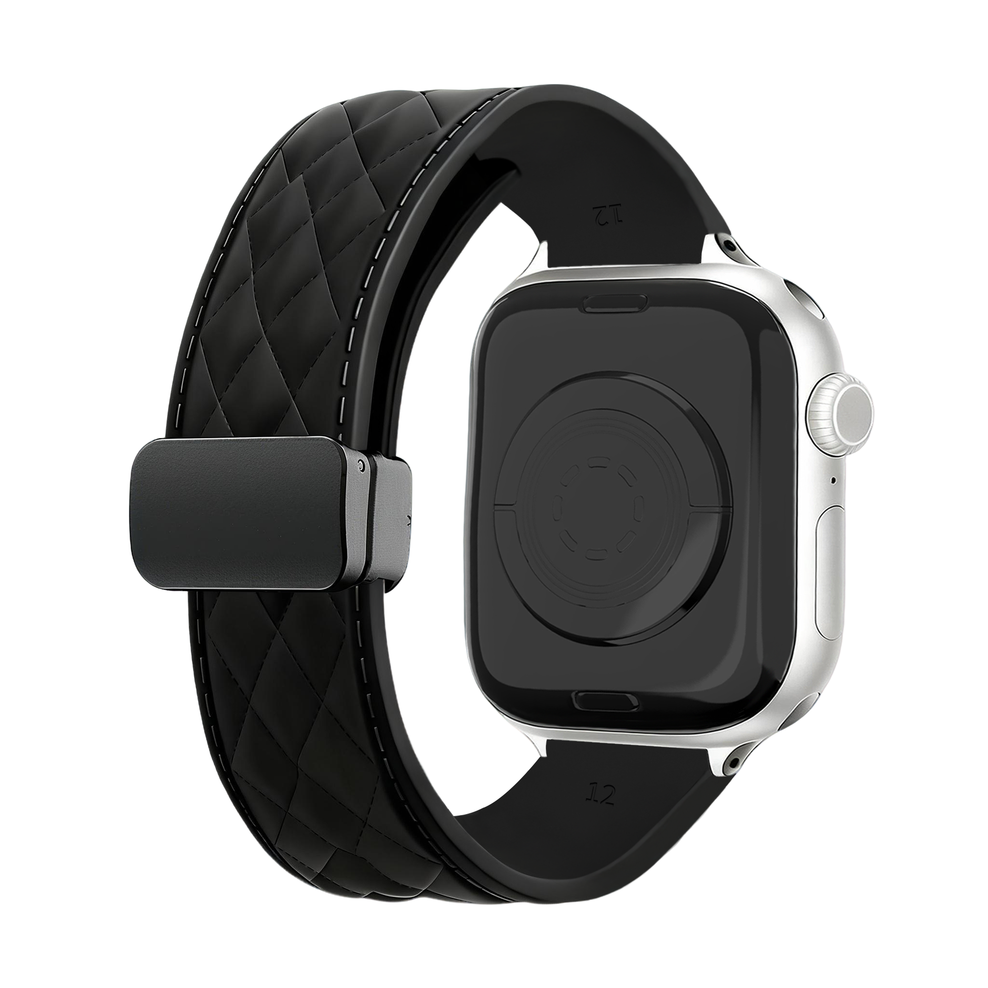 Apple Watch D-Buckle Silicone Diamond Strap (Black)