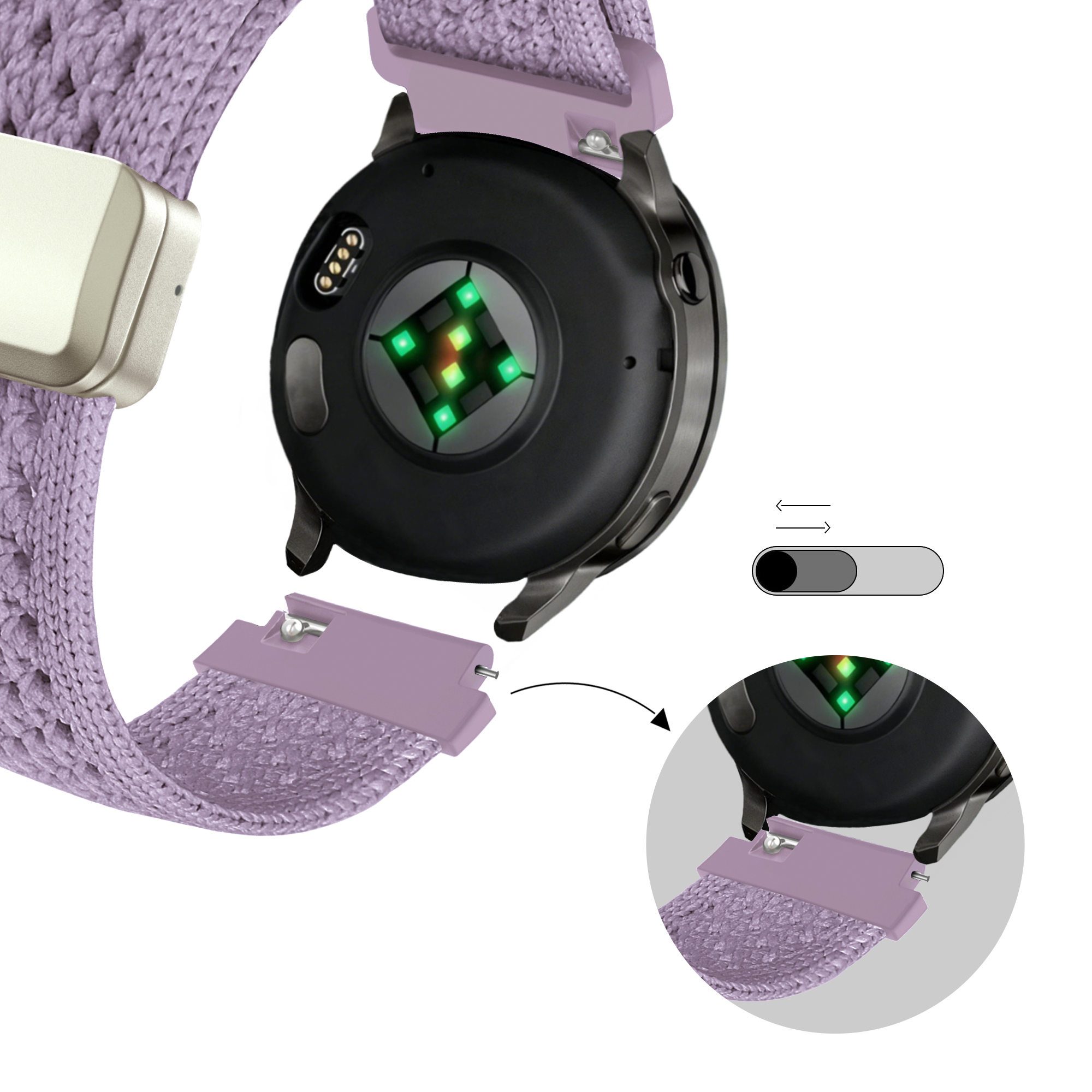 Bandz Amazfit Active 3 Premium Vintage Nylon Strap (Light Purple)
