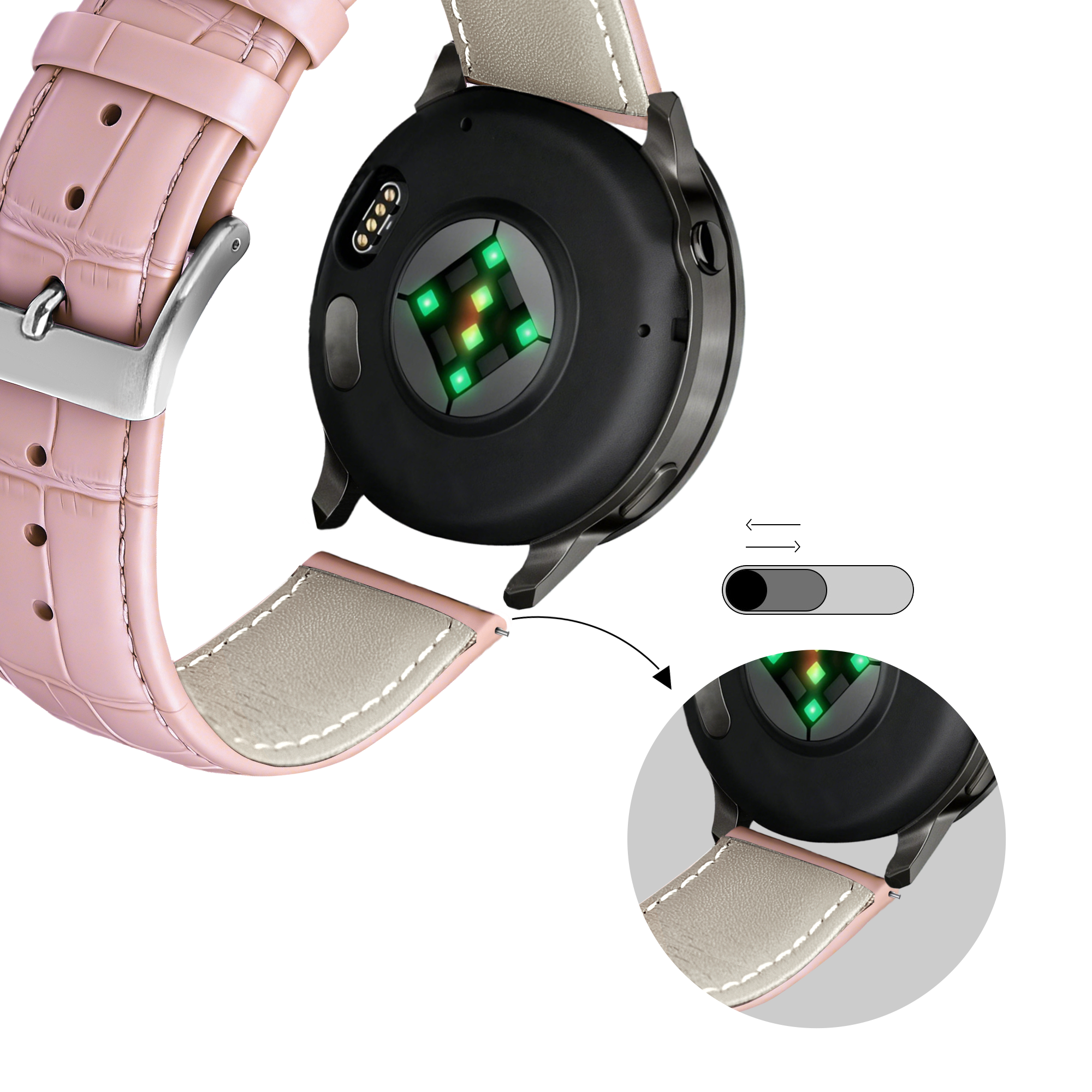 Bandz Garmin Forerunner 55 Leather Strap Crocodile Grain (Pink)