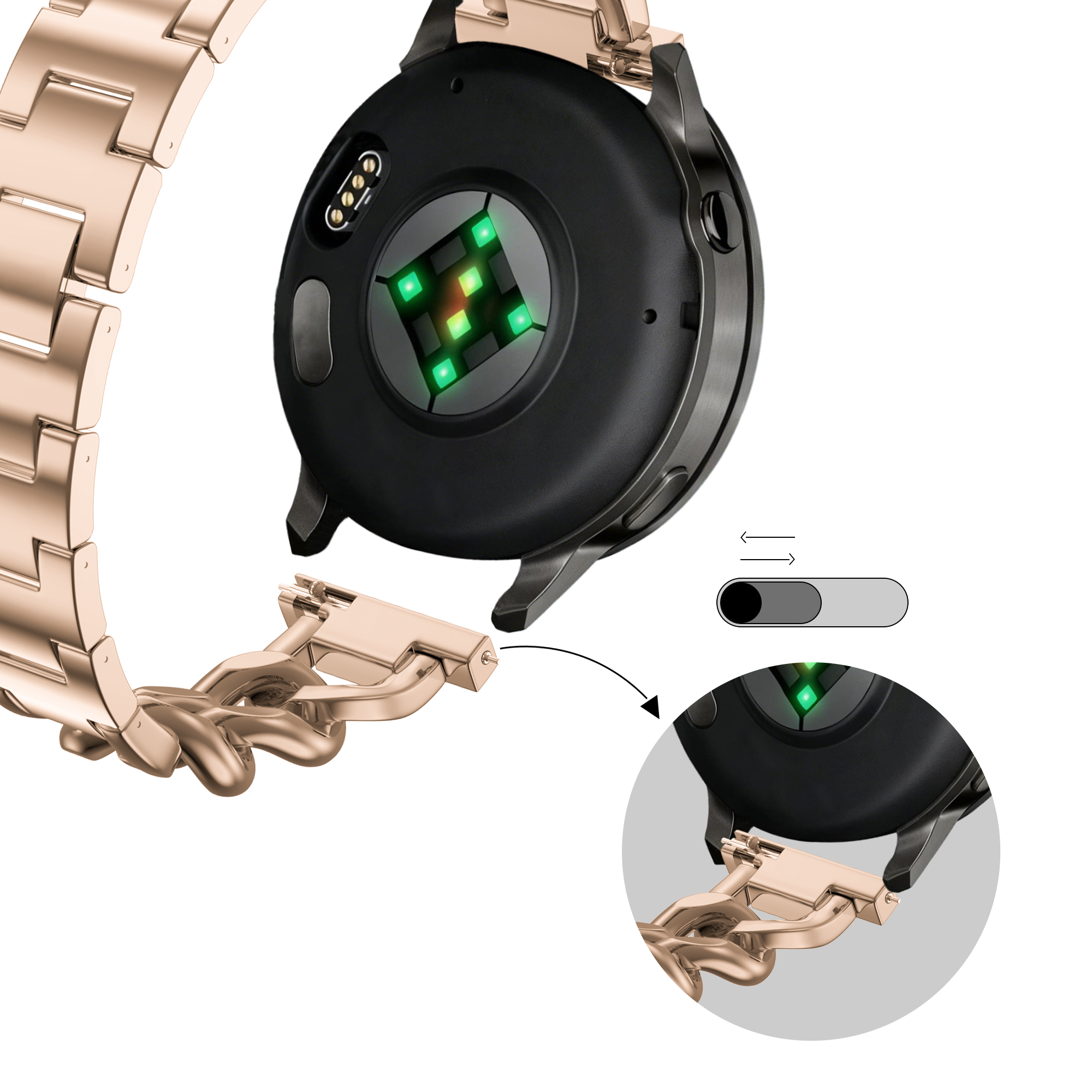 Bandz Garmin Forerunner 570 - 42mm Metal Strap 'Chains' (Rose Gold)