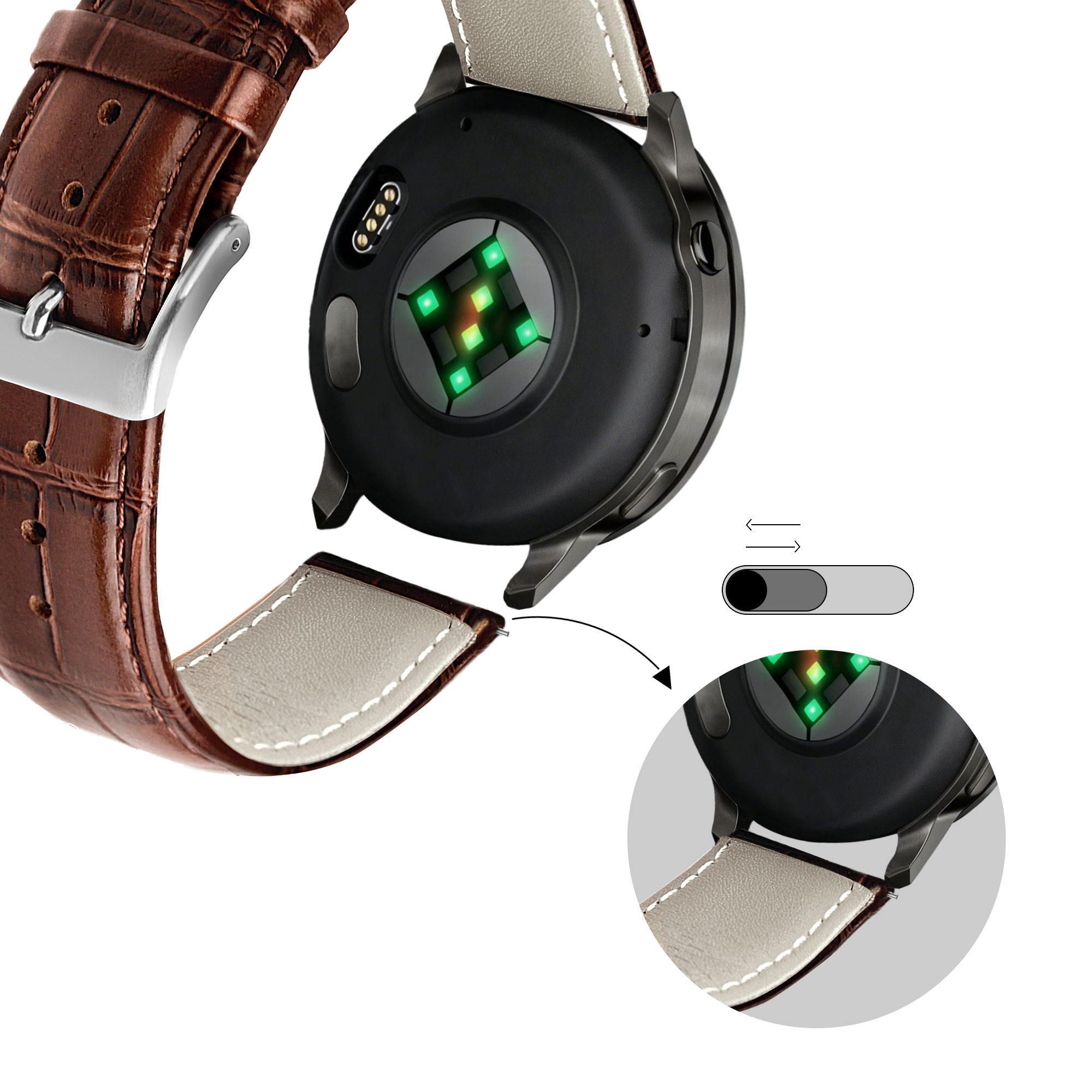 Bandz Garmin Forerunner 570 - 42mm Leather Strap Crocodile Grain (Brown)