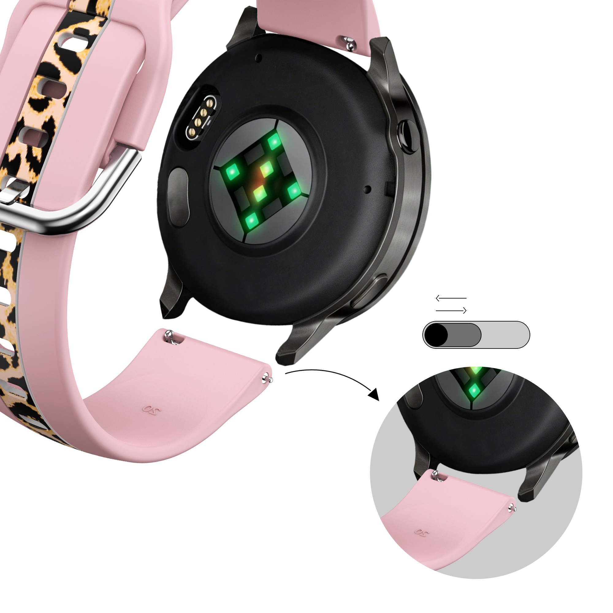 Bandz Gard Pro Health Smartwatch 3 - 41mm Dual Leopard Strap (Light Pink)