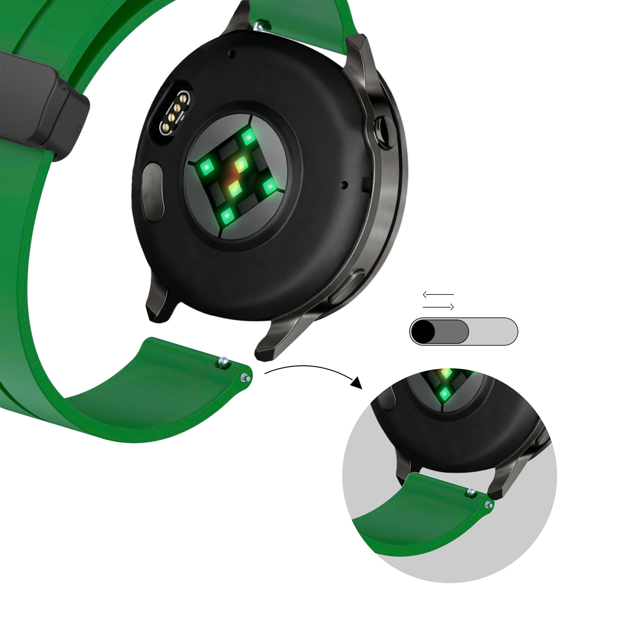 Bandz Garmin Forerunner 570 - 47mm Silicone Strap with D-Buckle (Green)