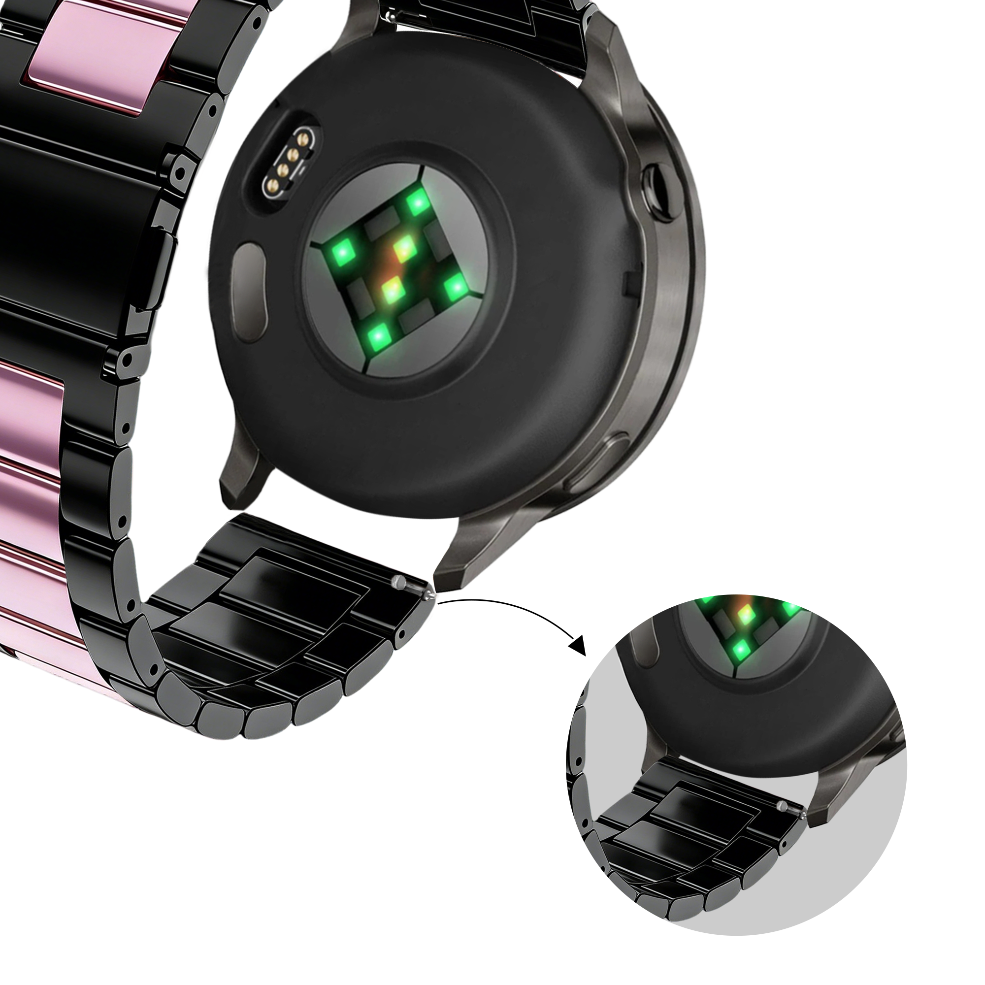 Bandz Garmin Venu SQ 2 Steel Strap 'Classic' (Black/Pink)