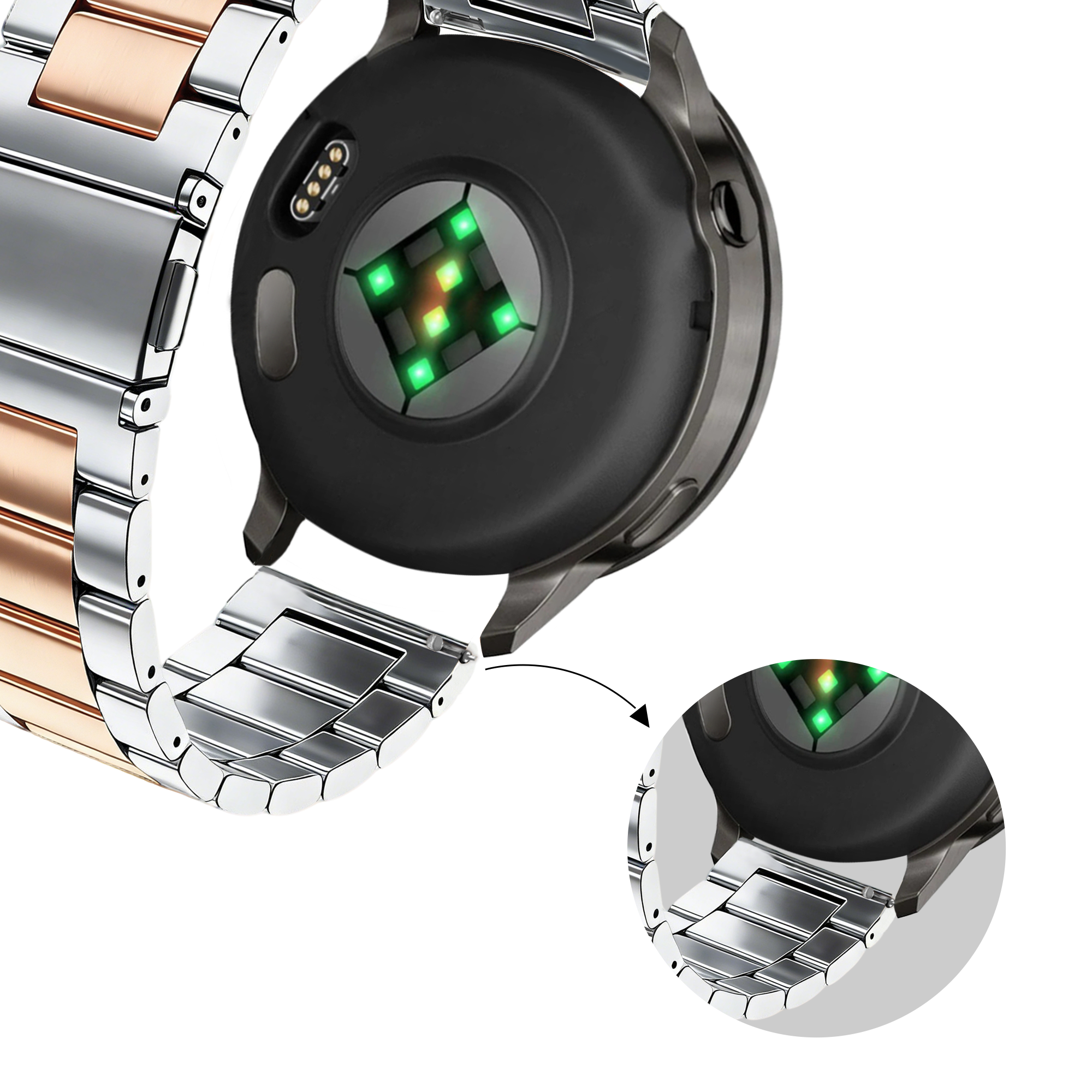 Bandz Garmin Vivomove Luxe Steel Strap 'Classic' (Silver/Rose Gold)