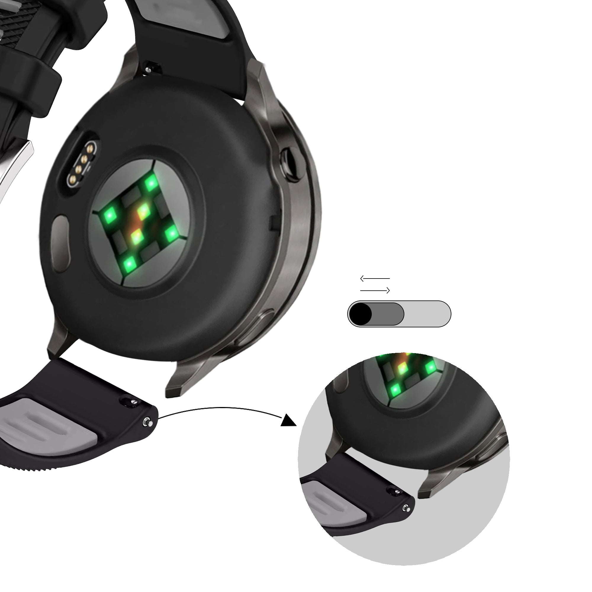 Bandz Garmin Vivoactive 4s Sport Strap with Buckle (Black/Grey)