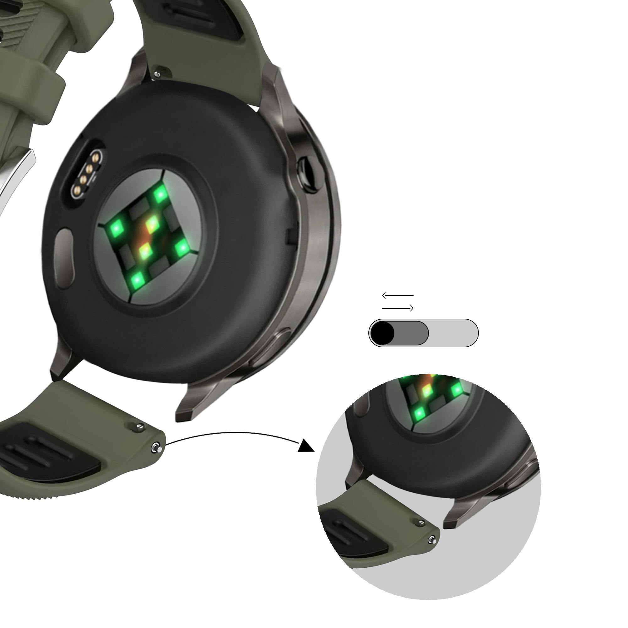 Bandz Garmin Vivomove 3s Sport Strap with Buckle (Olive Green/Black)