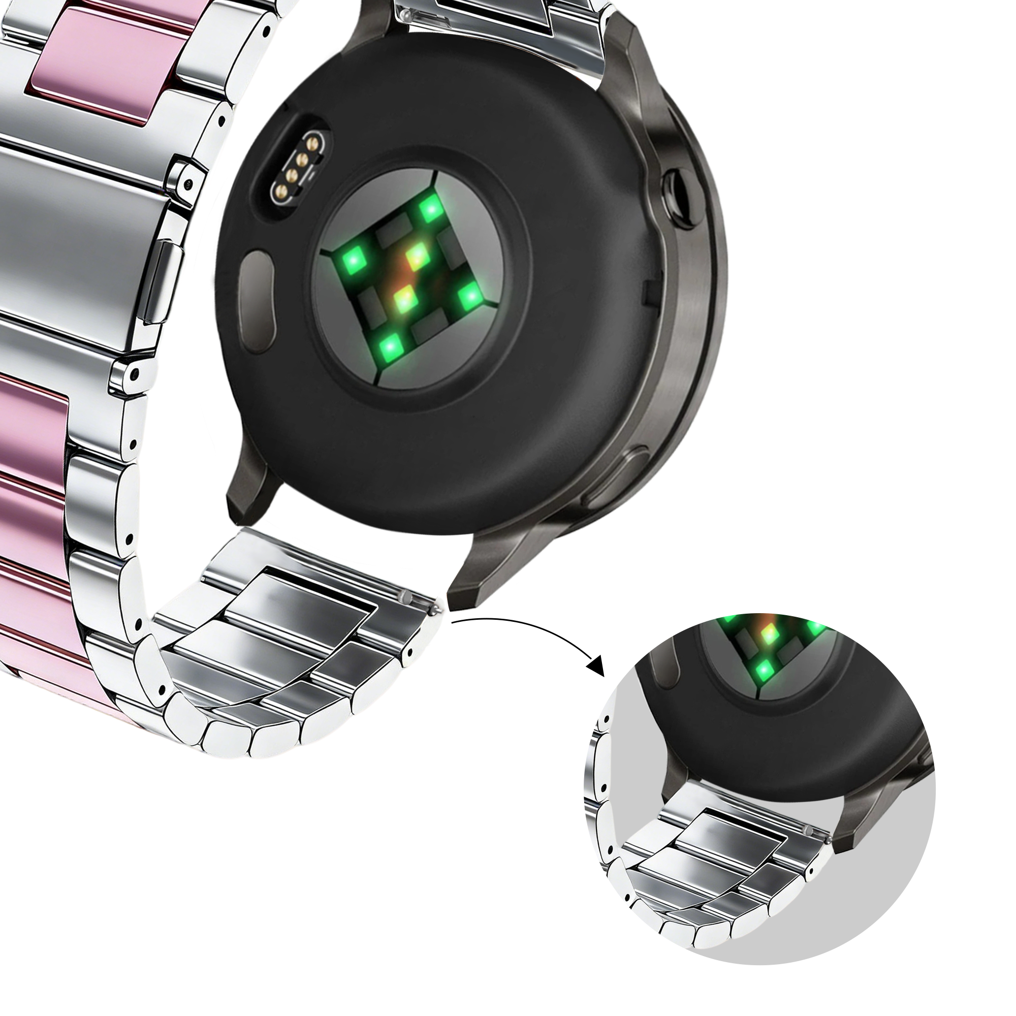 Bandz Garmin Venu 2s Steel Strap 'Classic' (Silver/Pink)