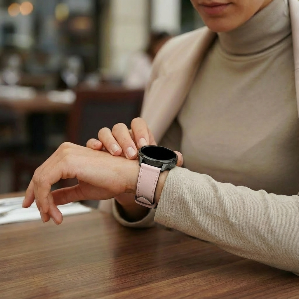 Bandz Garmin Vivoactive 6 Leather Strap 'Deluxe' (Pink)