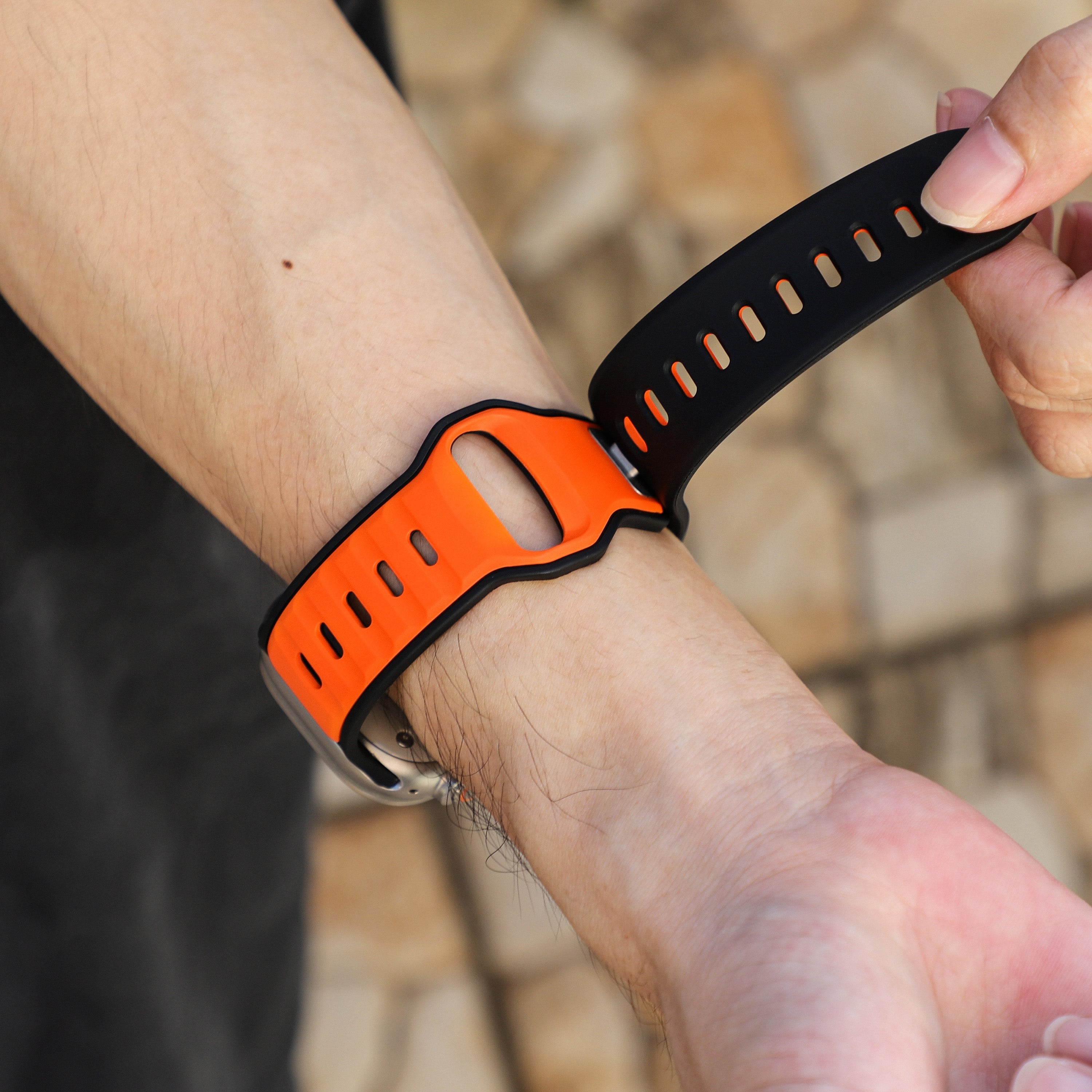 Apple Watch Premium Outdoor Silicone Strap (Orange/Black)
