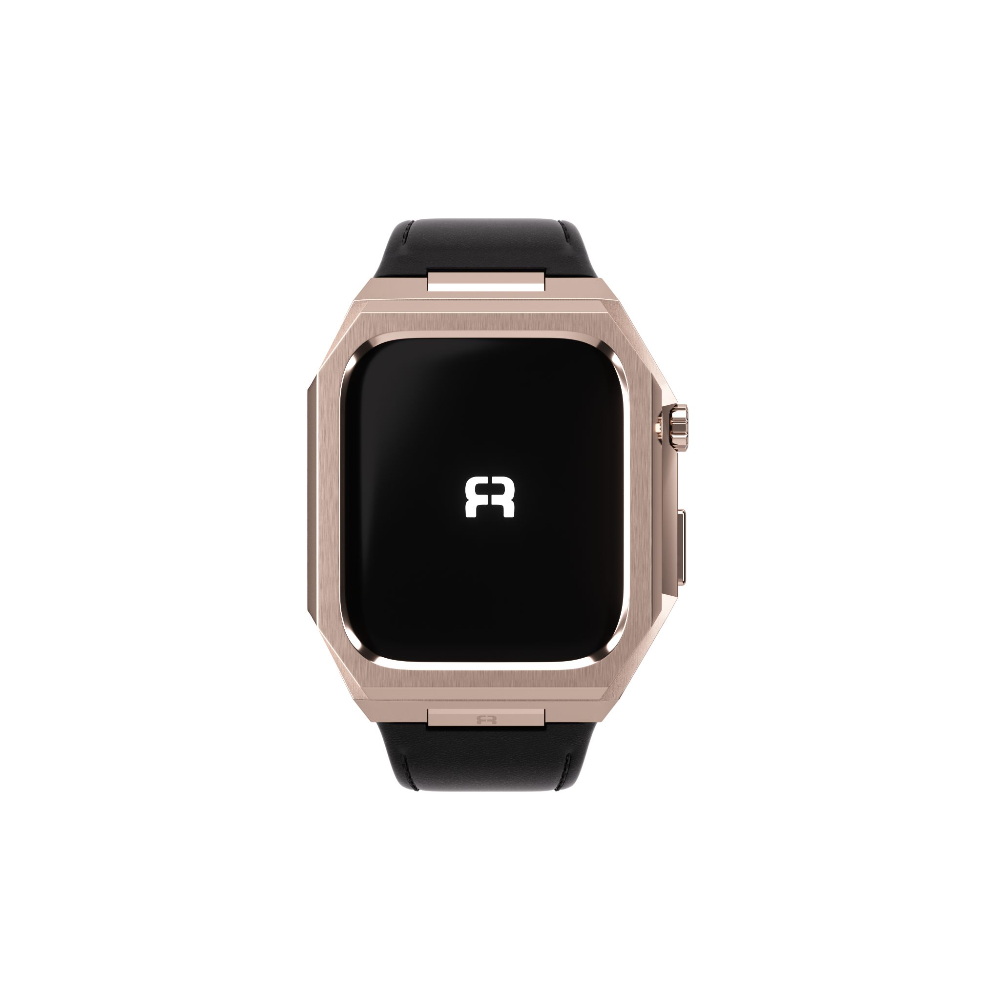Reqior Apple Watch 45mm Metal Case with Leather Strap (Rose Gold/Black)