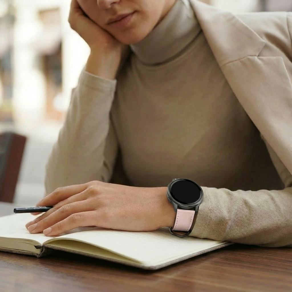 Bandz Garmin Vivoactive 6 Leather Strap 'Deluxe' (Pink)