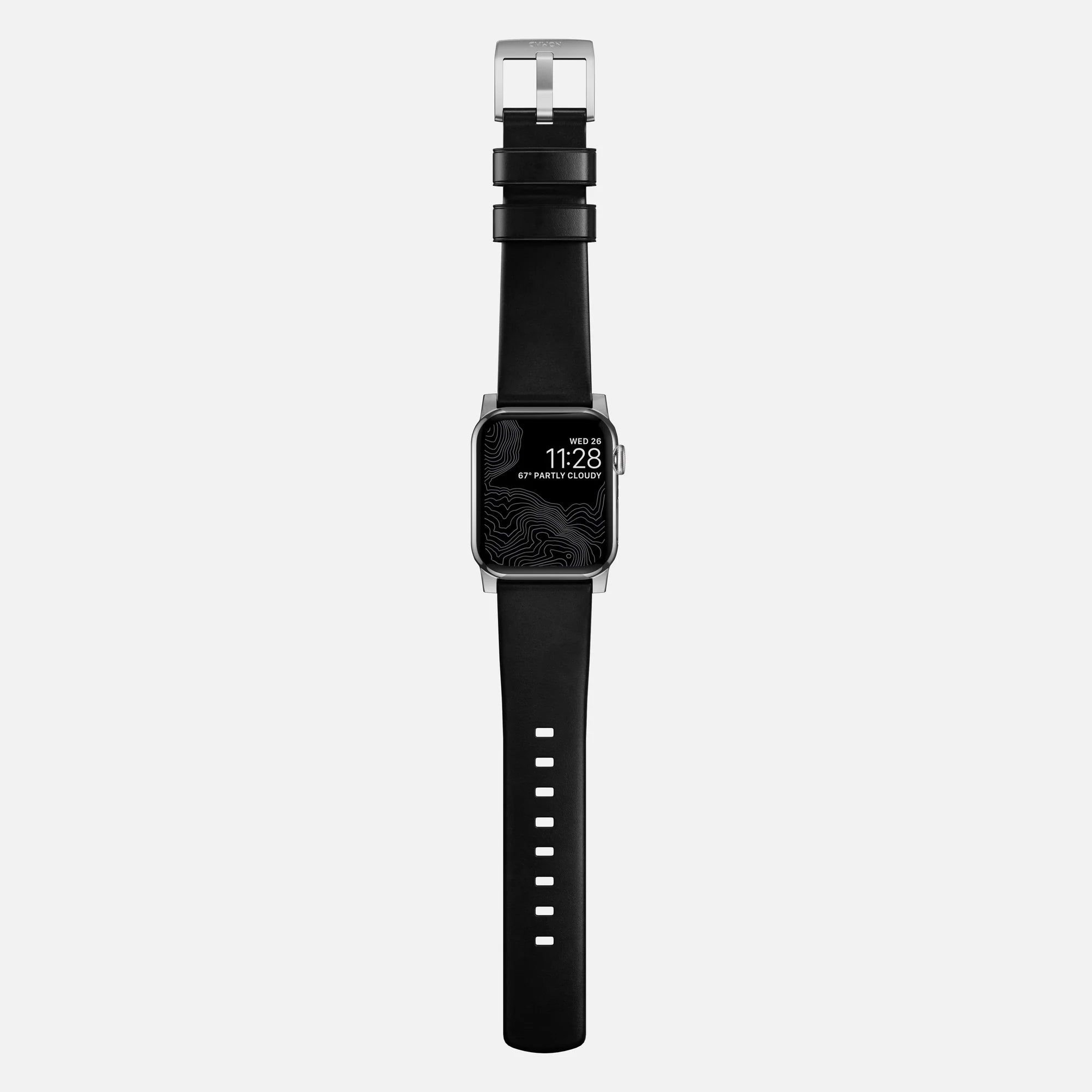 Nomad Modern Apple Watch Leather Strap (Black/Silver)