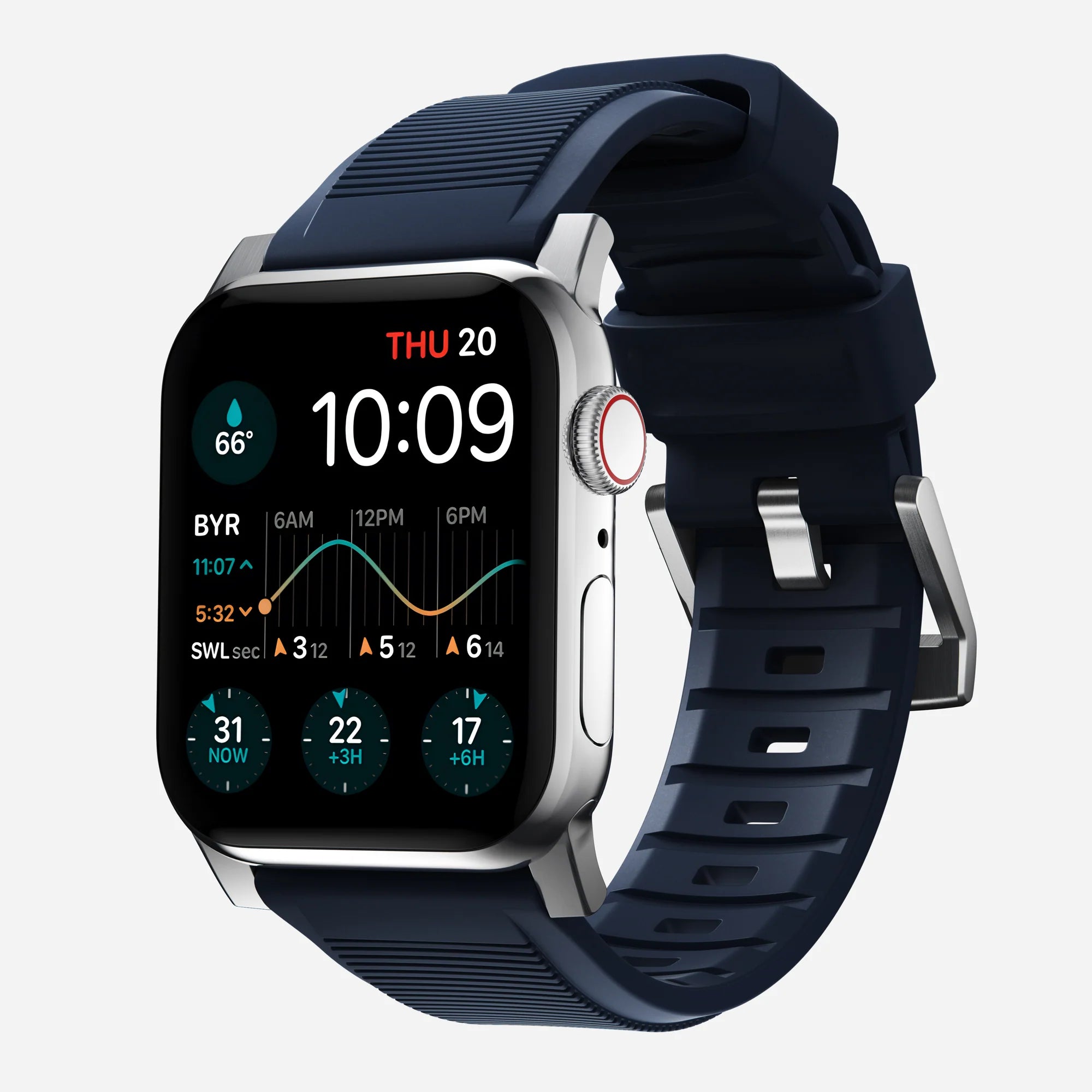 Nomad Rugged Apple Watch Silicone Strap Silver/Atlantic Blue)