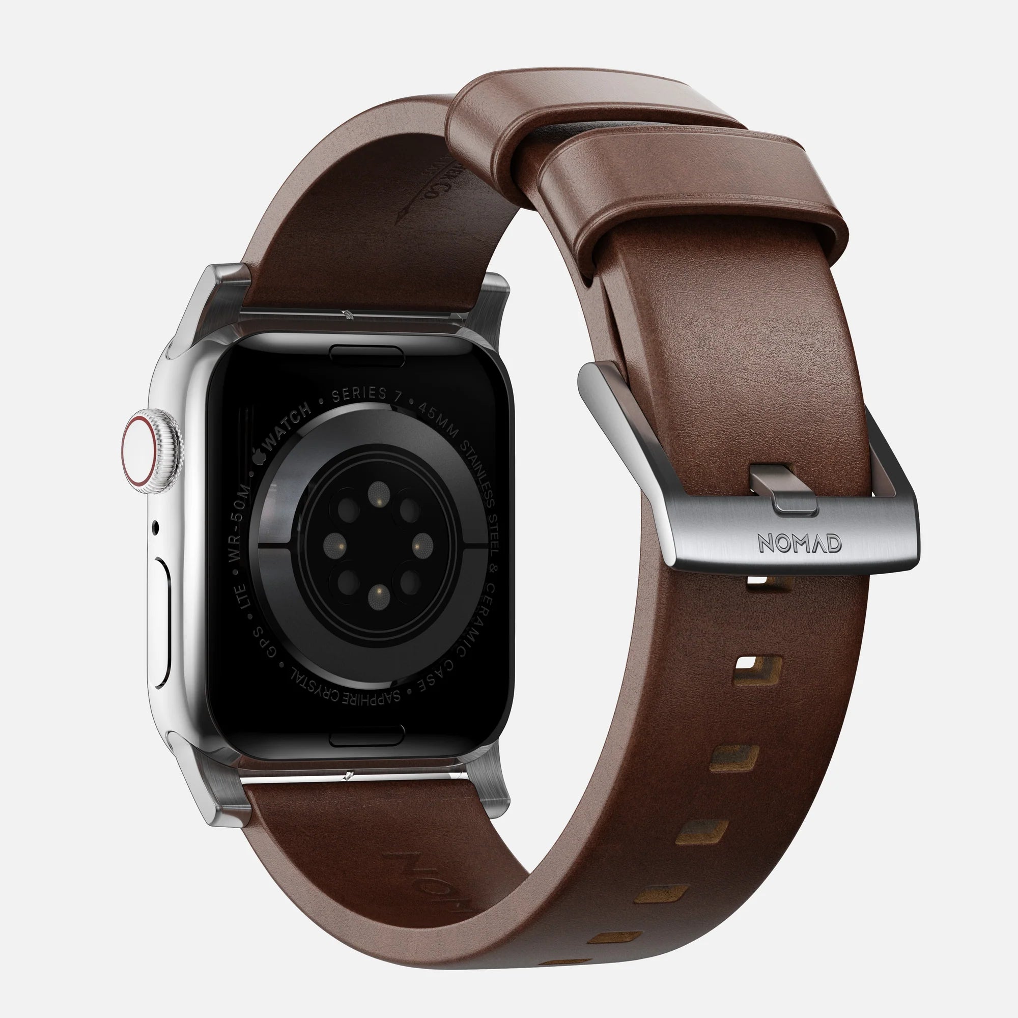 Nomad Modern Apple Watch Leather Strap (Brown/Silver)