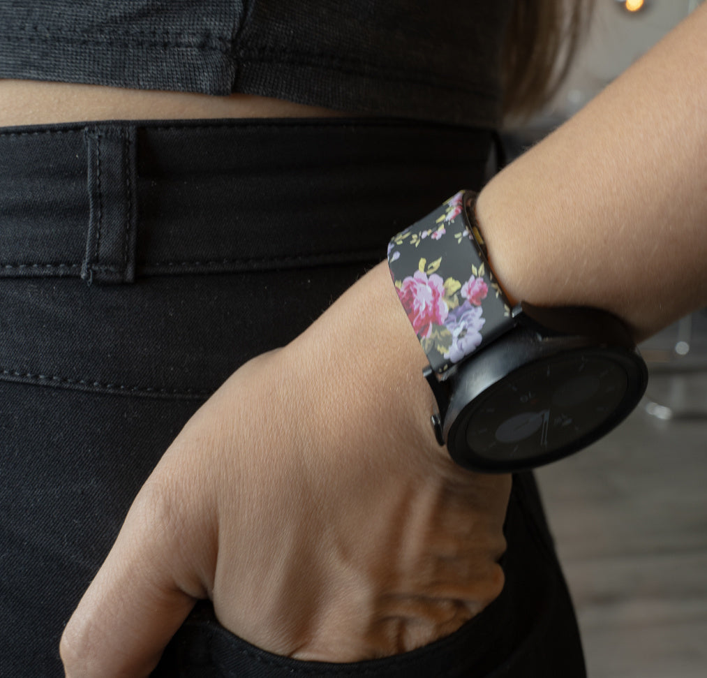 Watch Strap 20mm Silicone - Quick Release (Bright Pink Flower)