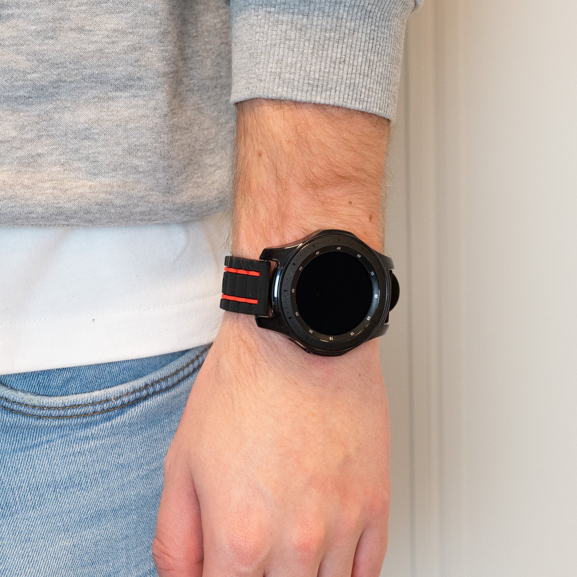 Bandz Huawei Watch GT 6 Pro - 46mm Sport Strap Striped (Black/Red)