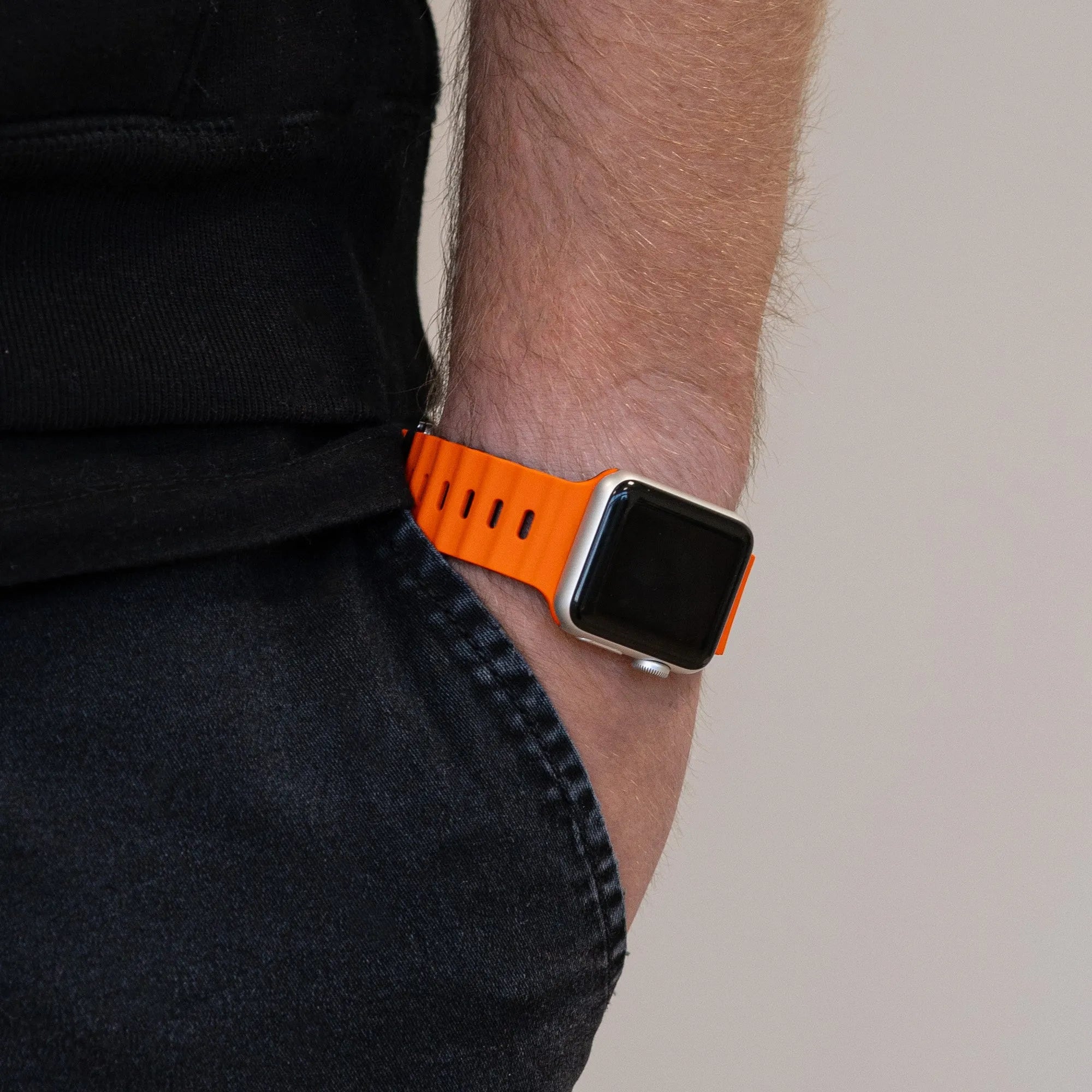 Apple Watch Ocean Strap with Snap Closure (Orange/Black)