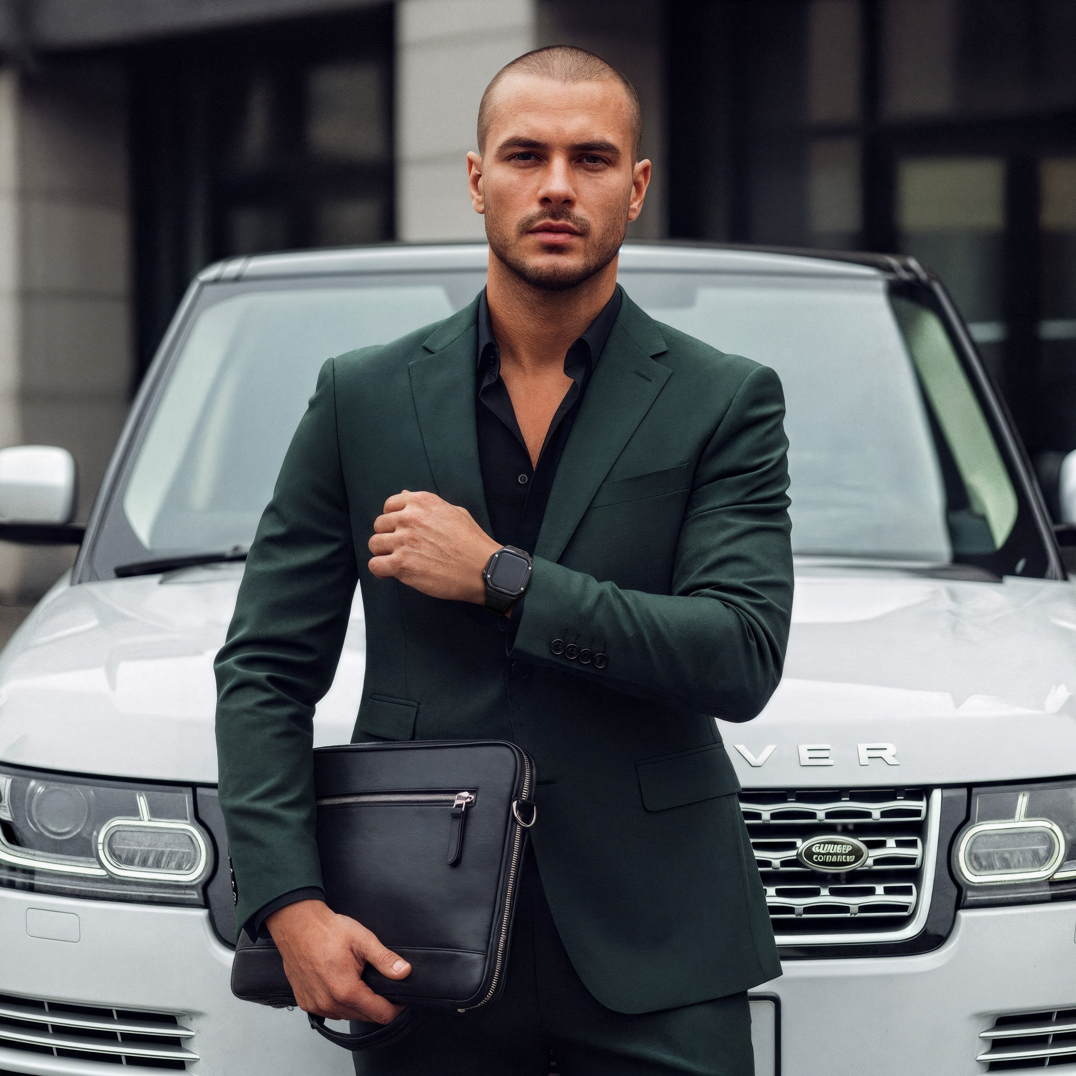 Reqior Apple Watch 45mm Case with Steel Strap (Black)