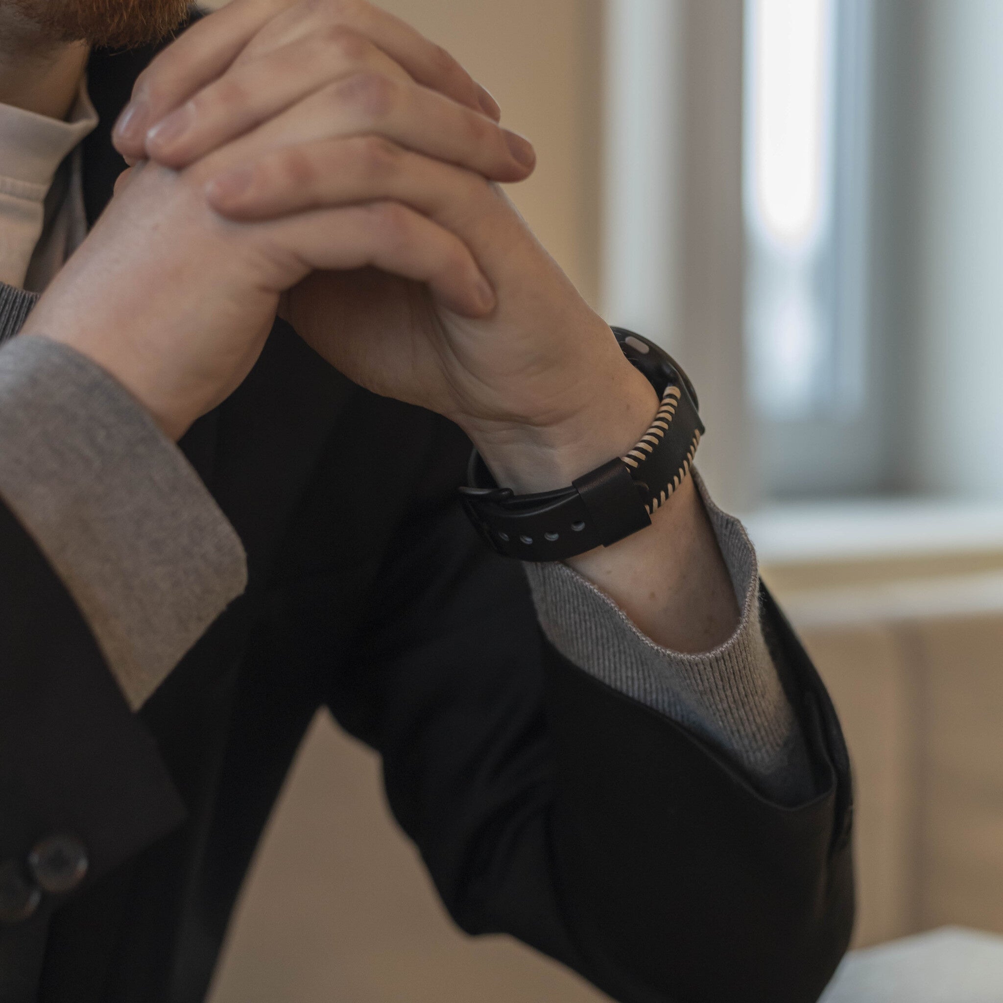 Amazfit Bip 6 Stitched Leather Strap (Black)