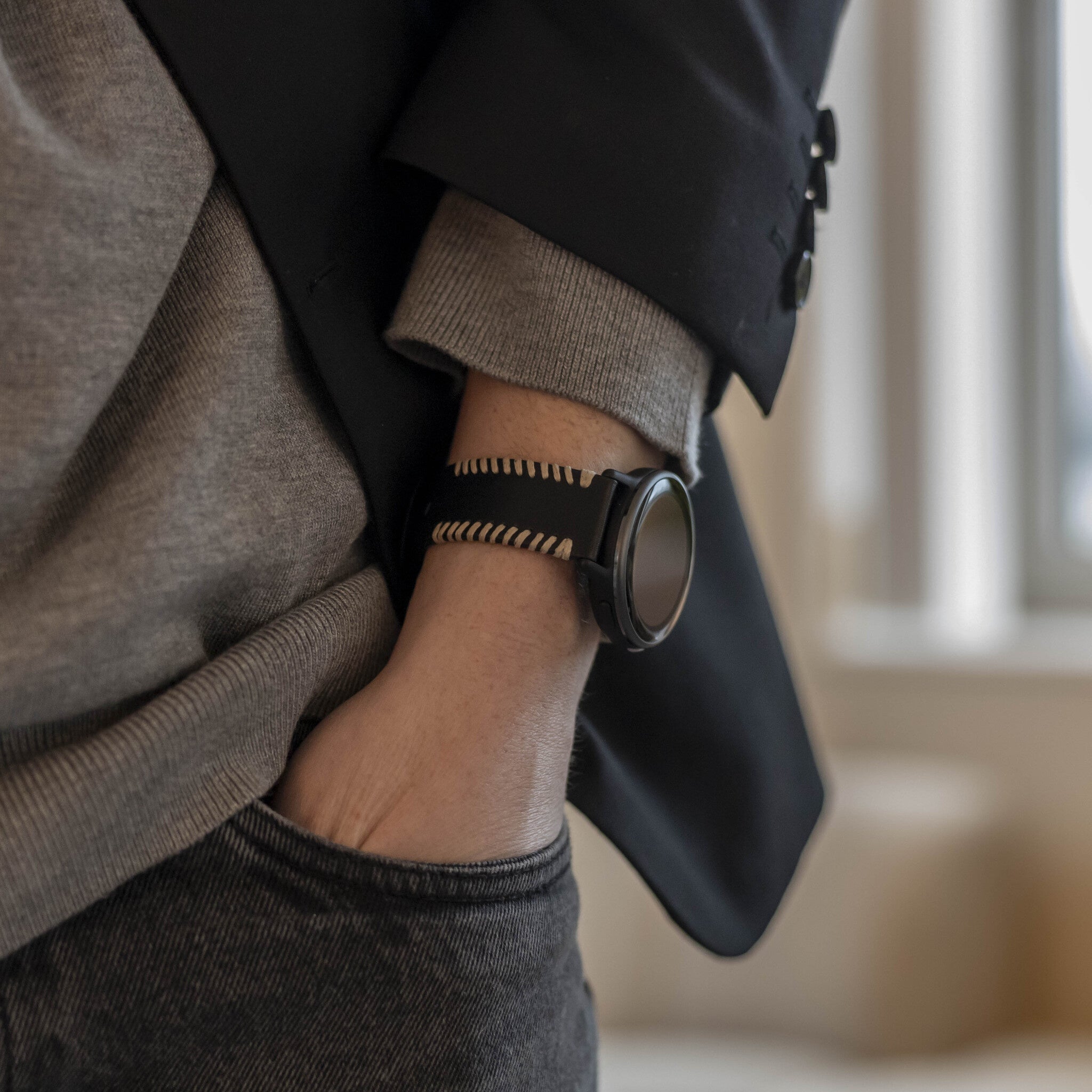 Amazfit Bip 6 Stitched Leather Strap (Black)