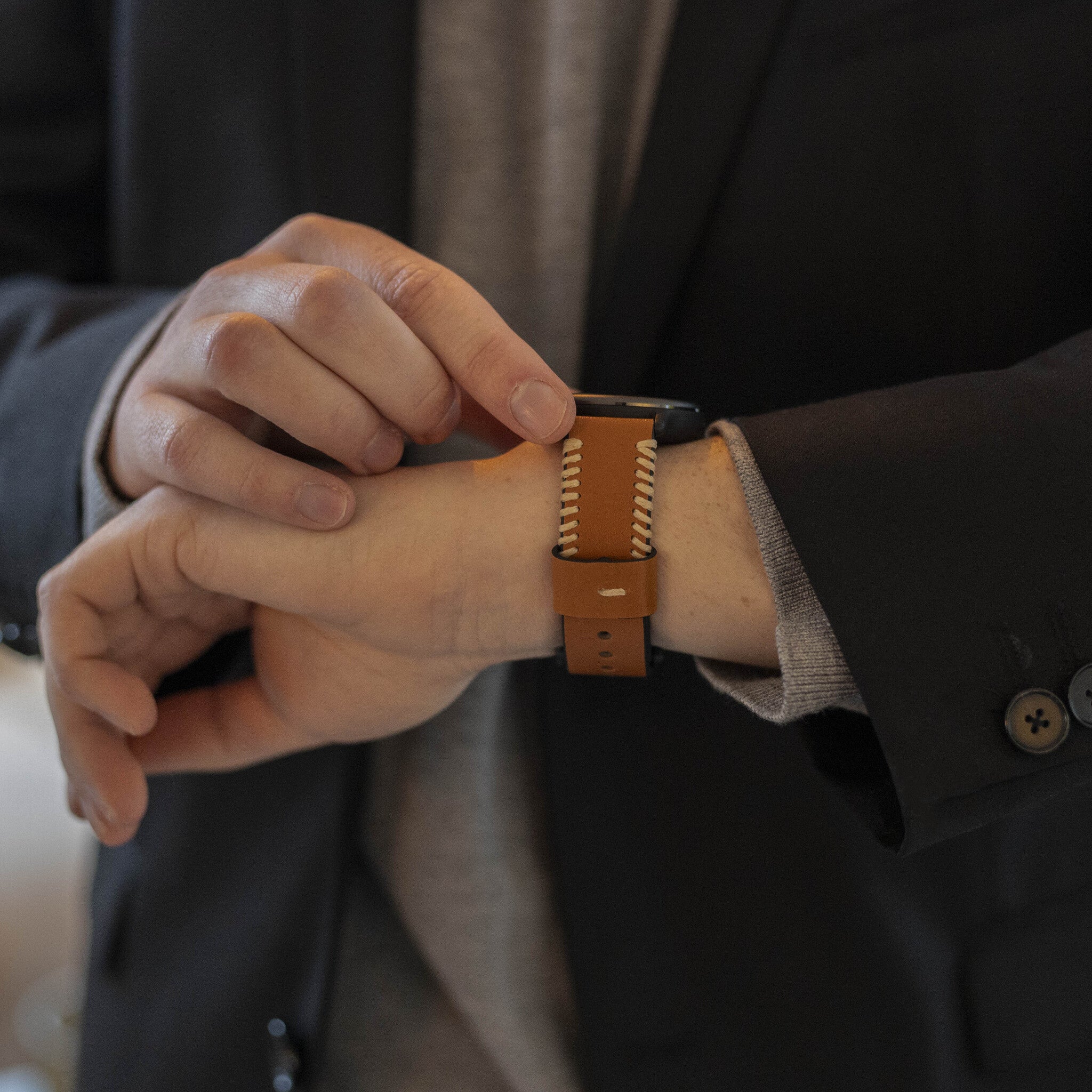Amazfit Balance 2 Stitched Leather Strap (Brown)