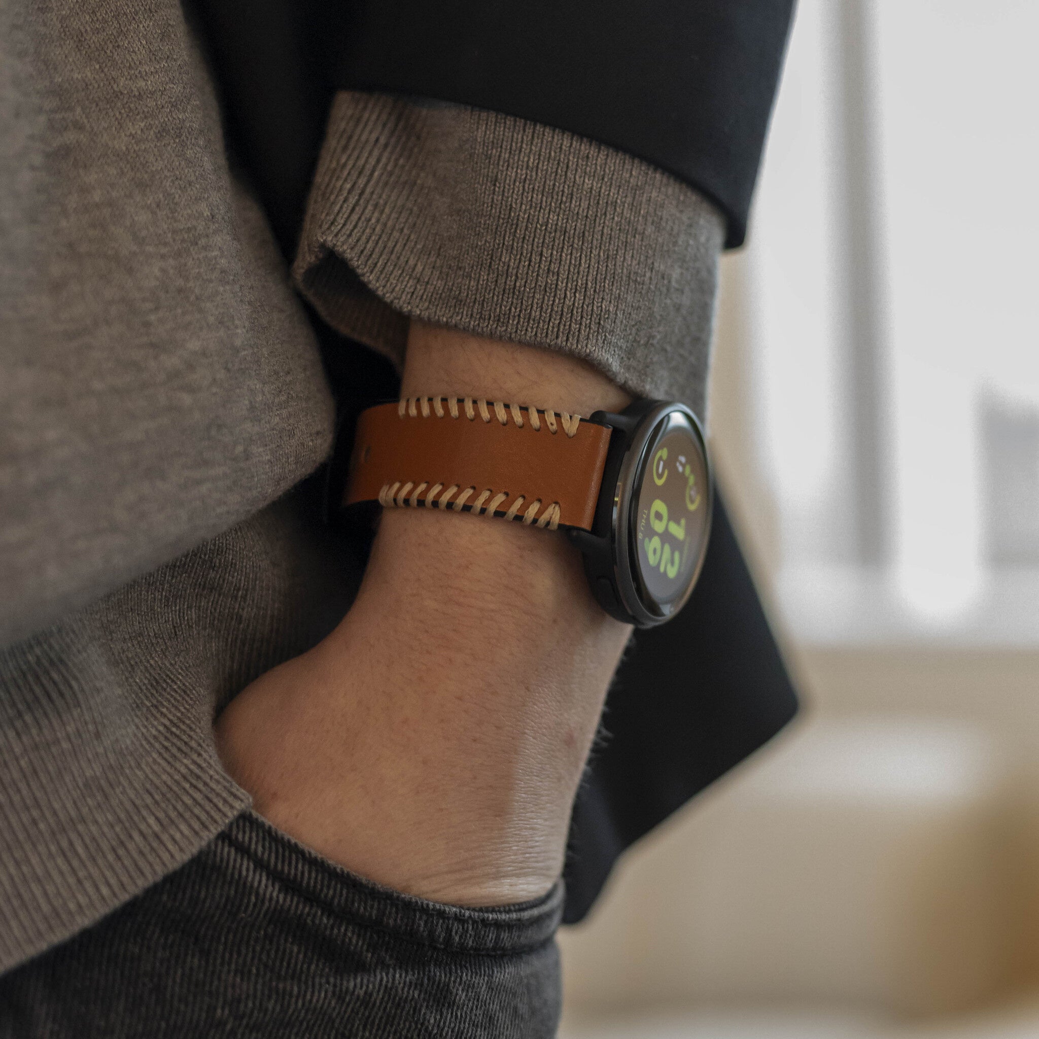 Amazfit Balance 2 Stitched Leather Strap (Brown)