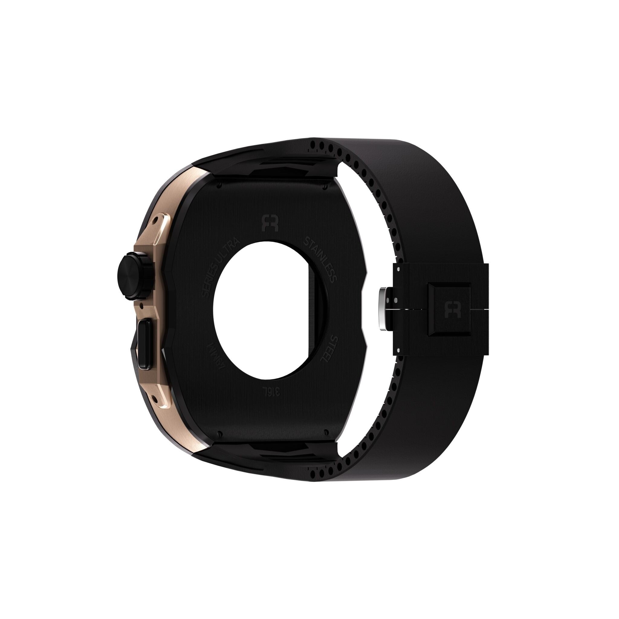 Reqior Apple Watch Ultra Case with Rubber Strap (Black/Rose Gold)