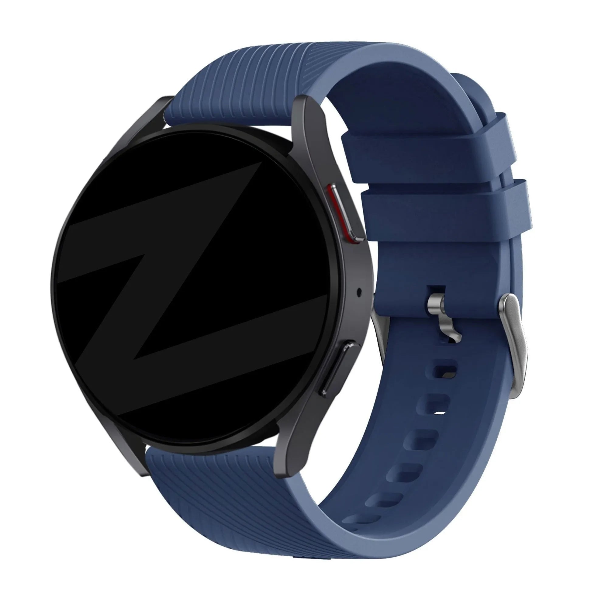 Silicone Strap 'Deluxe', dark blue, on a watch, 3/4 front view