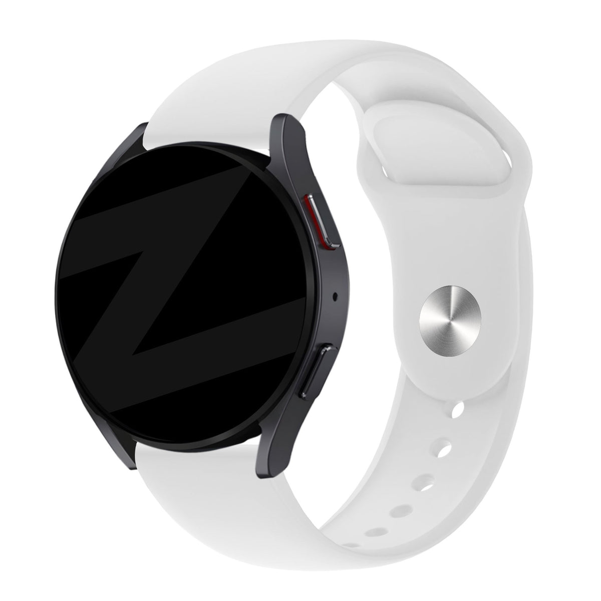 Silicone Sport Strap 'Deluxe', white, on a watch, 3/4 front view