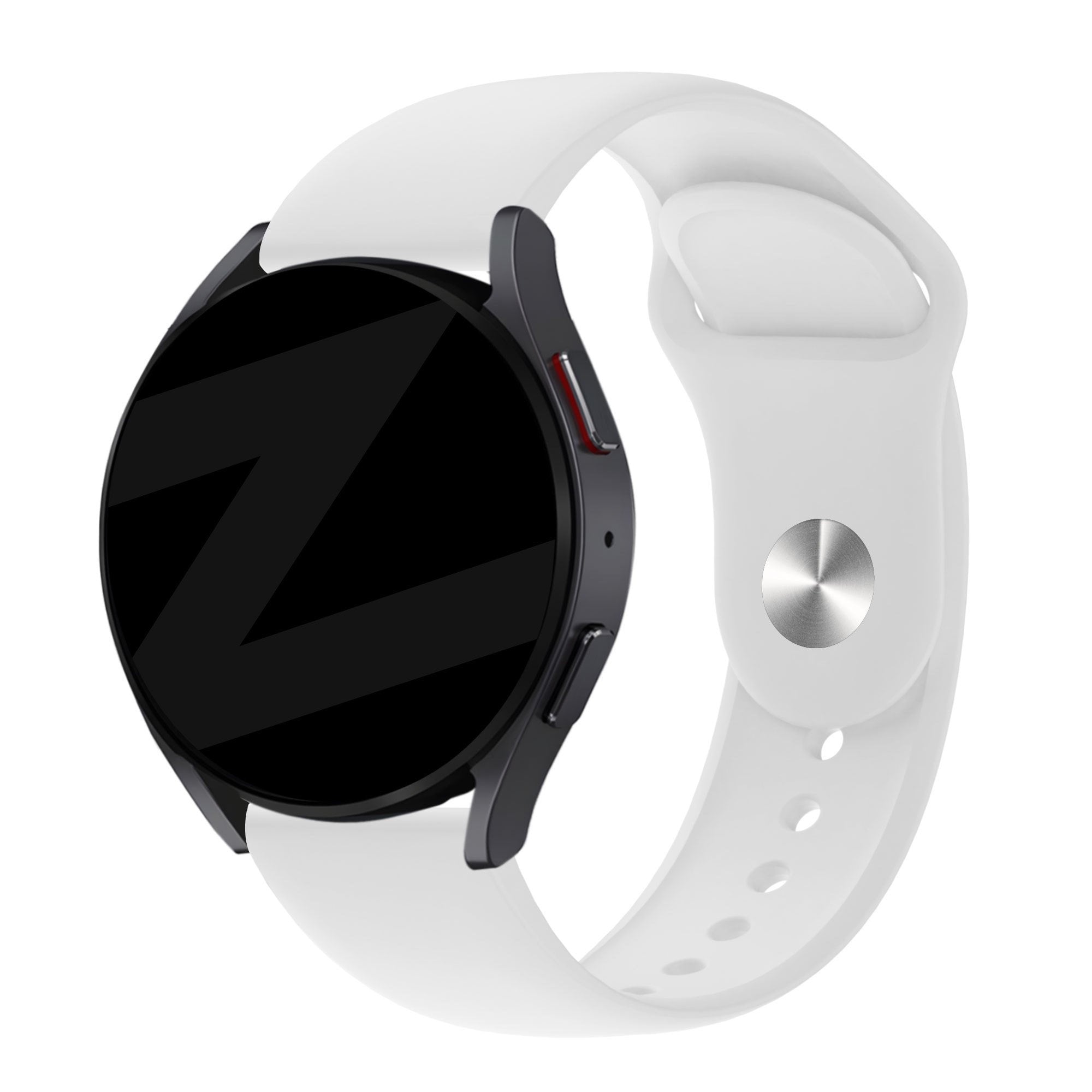 Silicone Sport Strap 'Deluxe', white, on a watch, 3/4 front view
