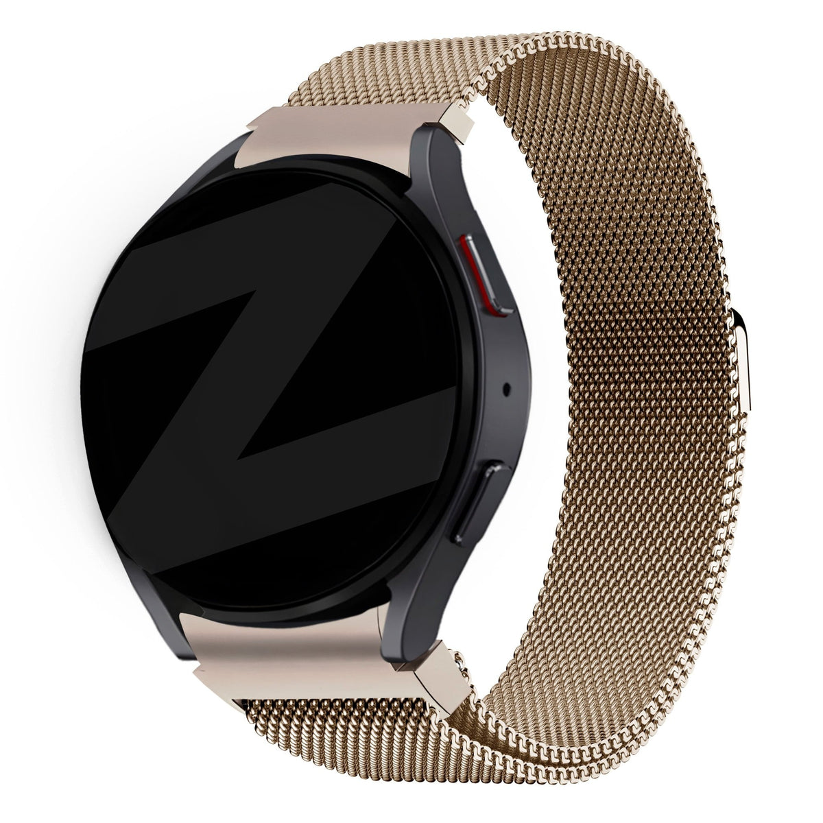 Milanese Loop Strap, champagne, on a watch, 3/4 front view