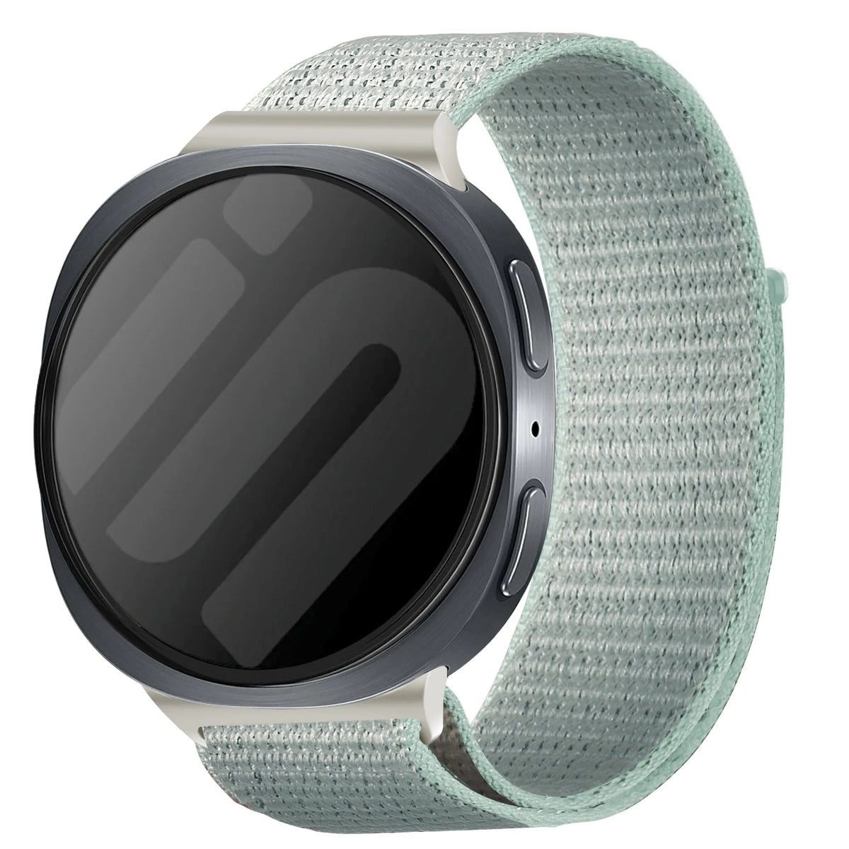 Nylon Strap, light cyan, on a watch, 3/4 front view
