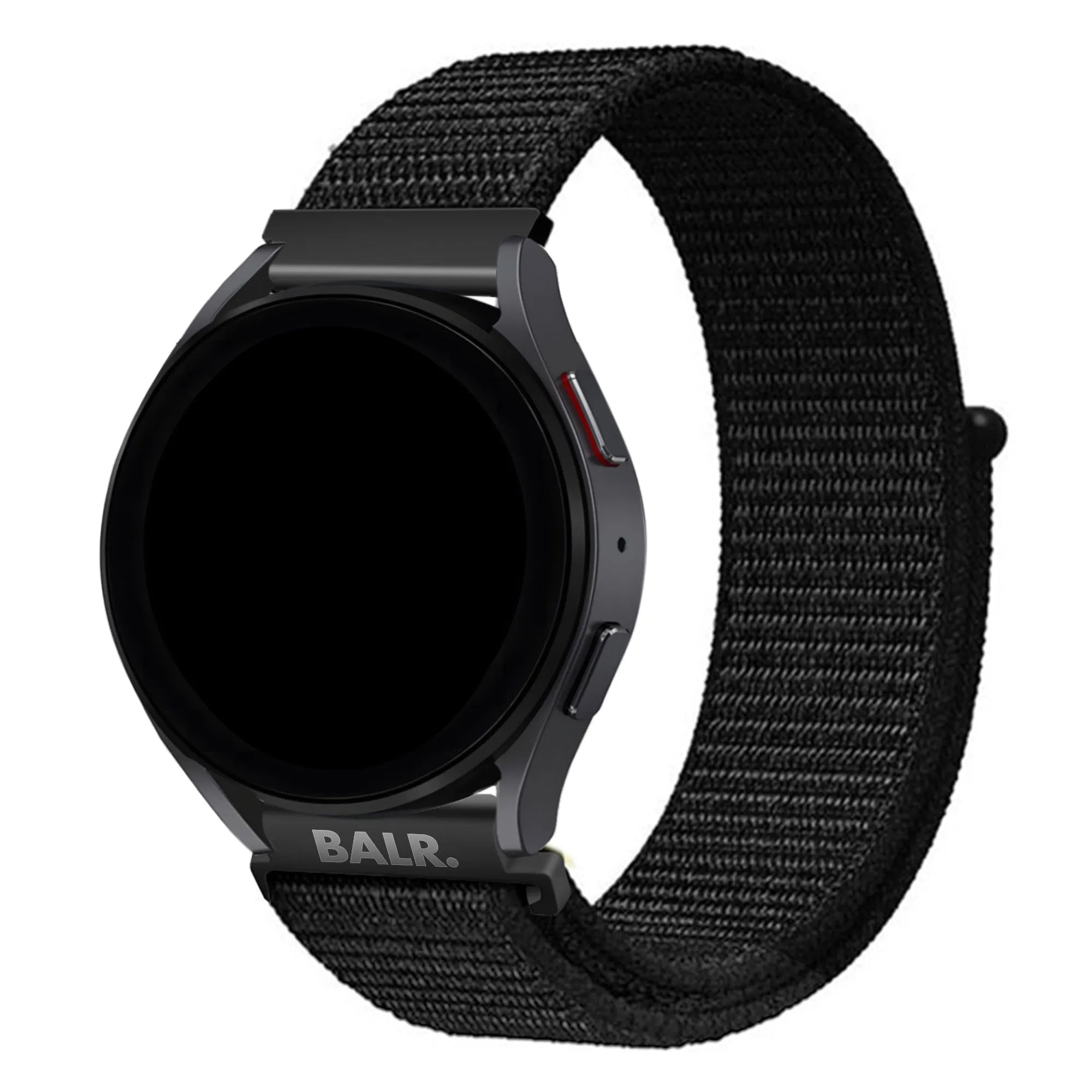 Nylon Strap, black, on a watch, 3/4 front view