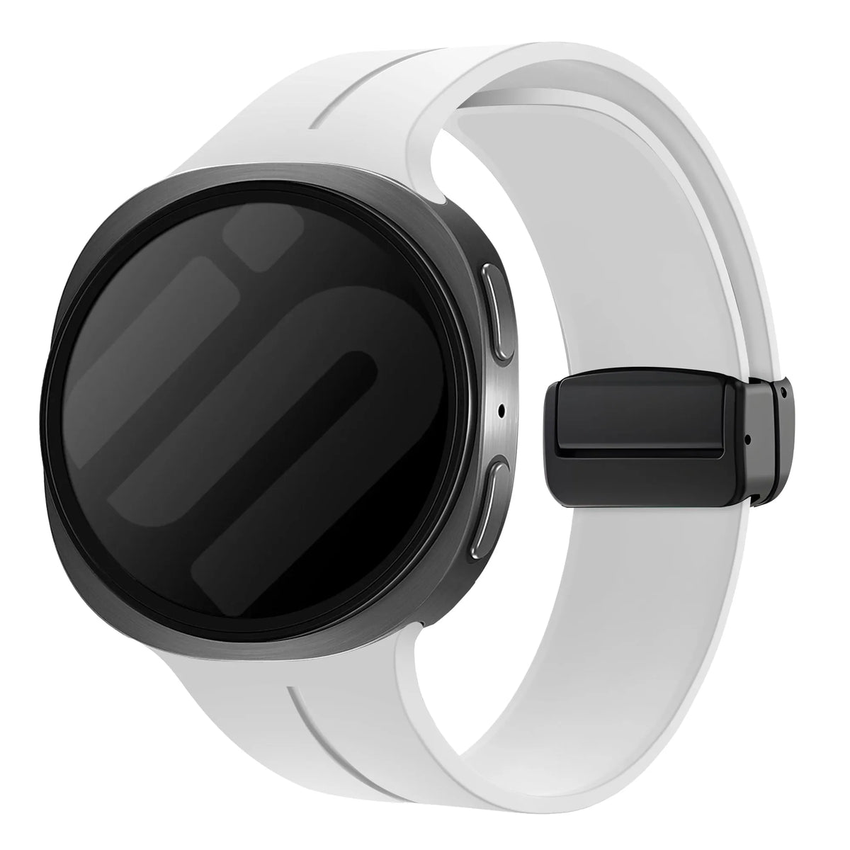 D-Buckle Silicone Strap, white, on a watch, 3/4 front view