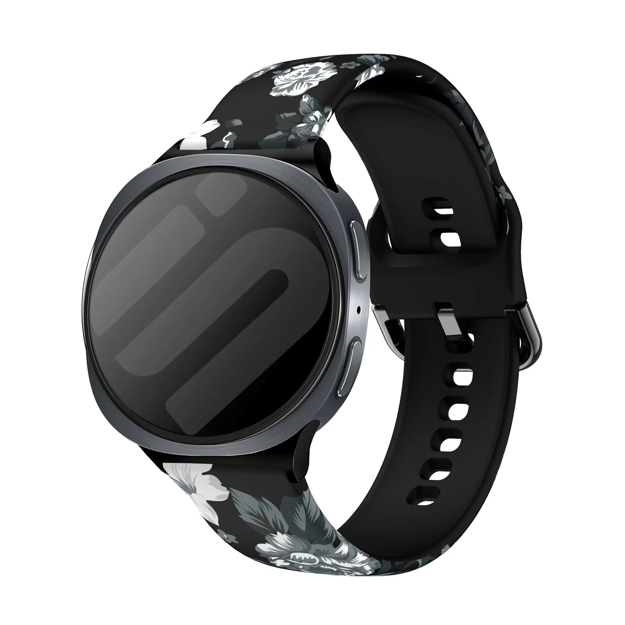 Samsung Galaxy Watch 9 - 44mm Print Silicone Strap (Grey Flower)