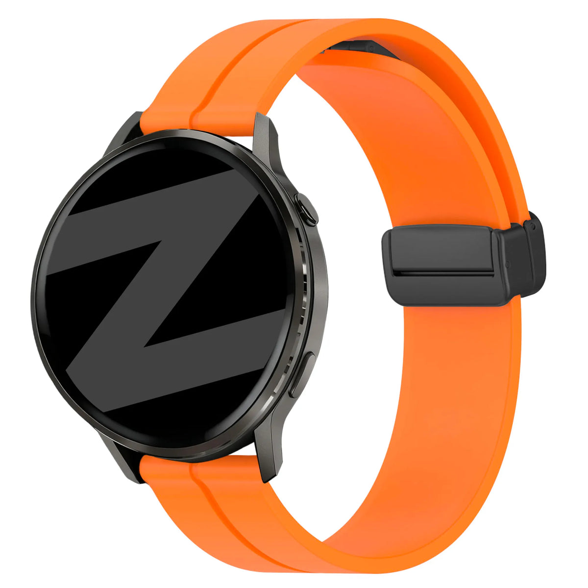 D-Buckle Silicone Strap, orange, on a watch, 3/4 front view