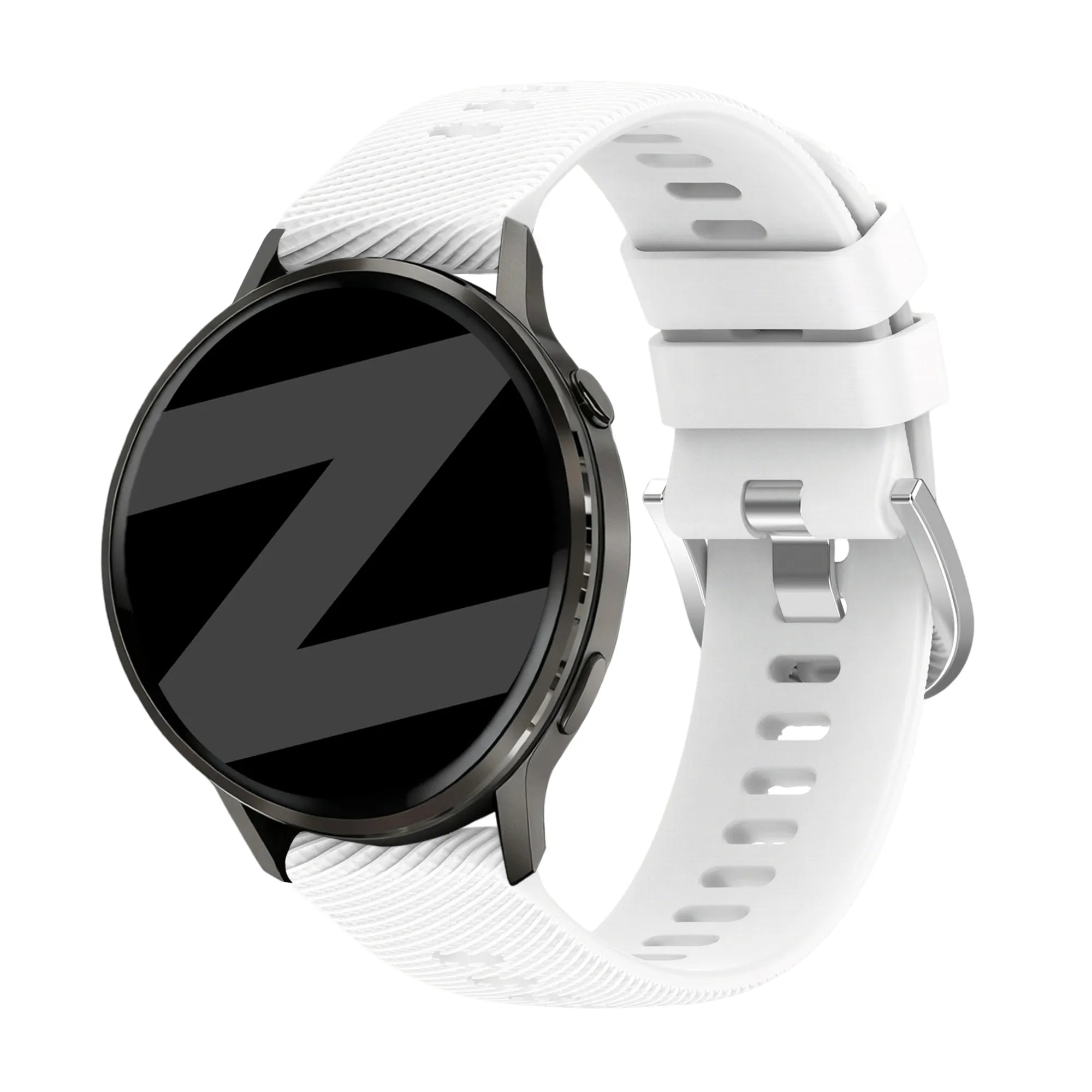 Silicone Strap 'Deluxe', white, on a watch, 3/4 front view